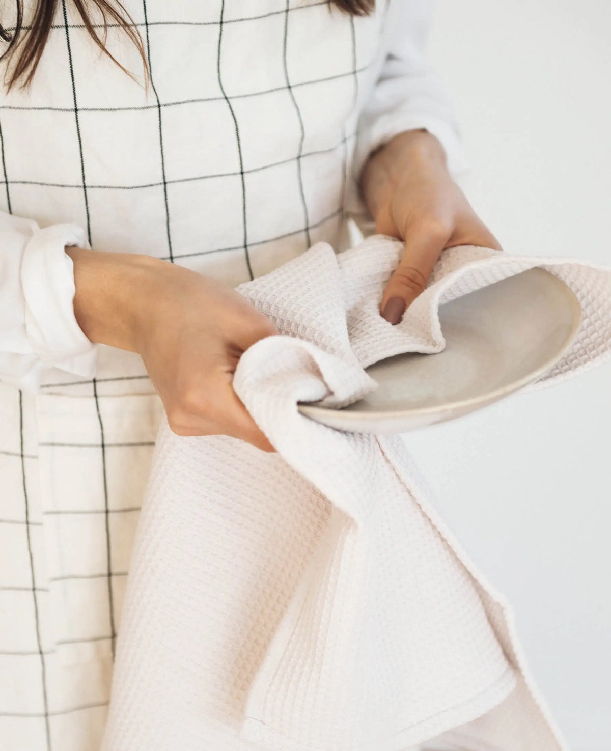 Handtuch aus Baumwolle in Waffel Piqué in Off-White