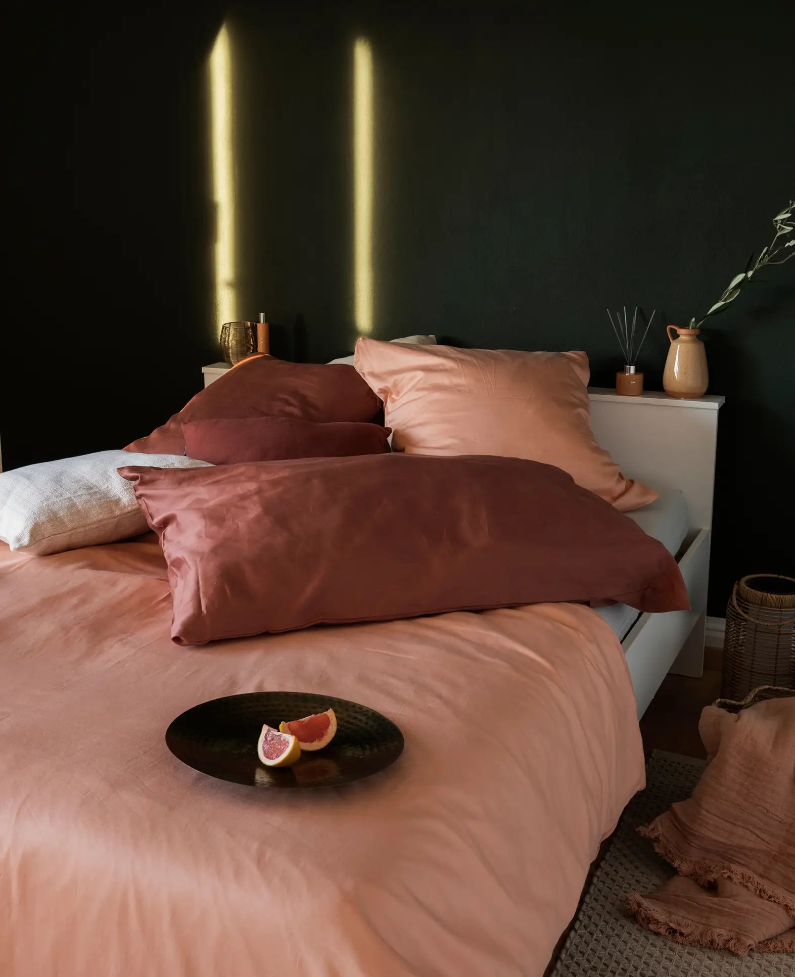 "Thia Soft Peach" Bettbezug / Duvetbezug aus Pfirsichfarben / Altrosa Bio Baumwoll-Satin, 200 x 210 cm