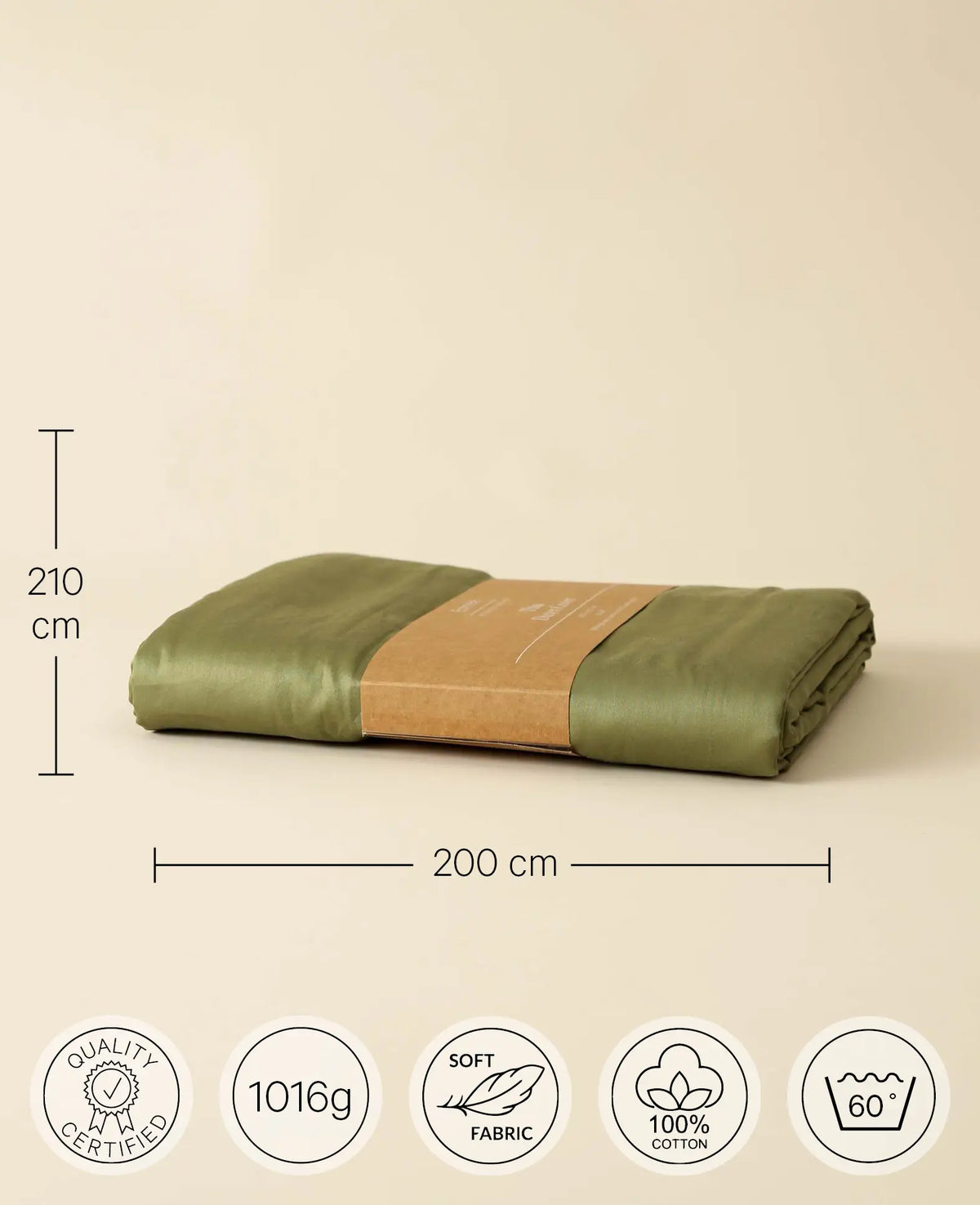 "Thia Olive" Bettbezug / Duvetbezug aus Olivgrünem Bio Baumwoll-Satin, 200 x 210 cm