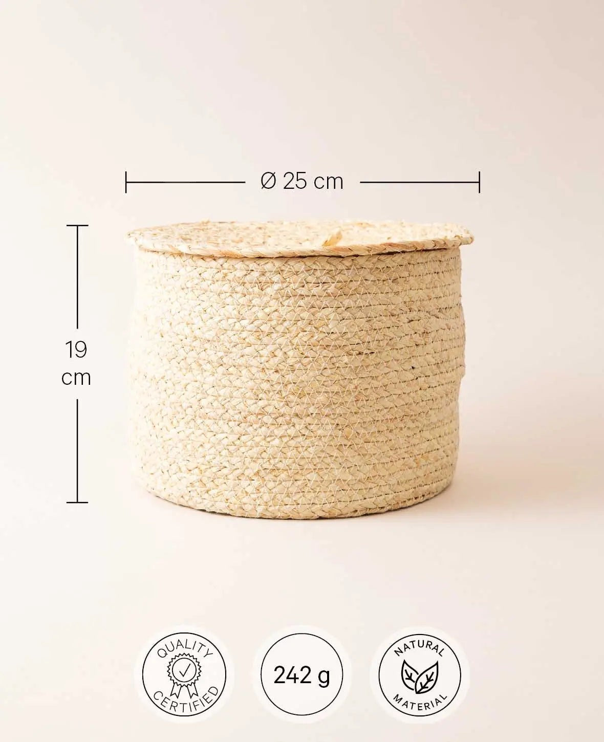 Runder Aufbewahrungskorb mit Deckel aus Naturfasern Hell, Ø 25 x H 19