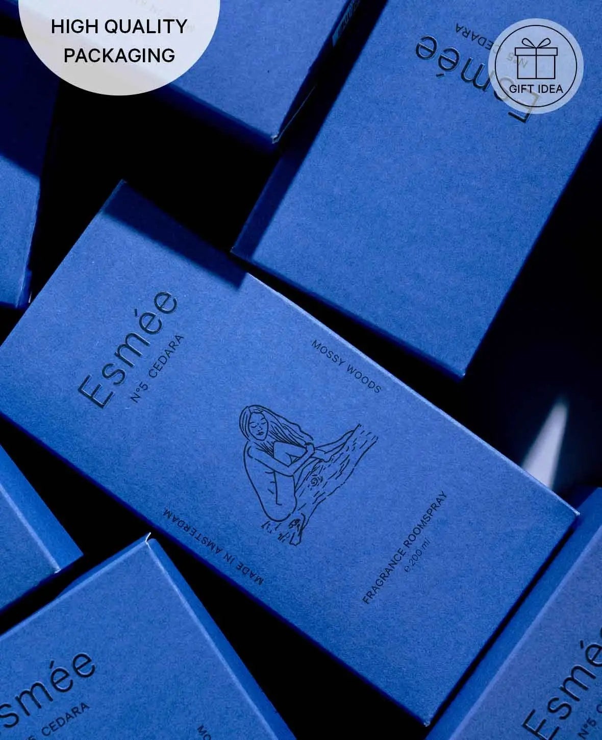 Esmée Premium Scents - N°5 Cedara, Duftkerze mit Duftnote "Mossy Woods", 280 g, Blau