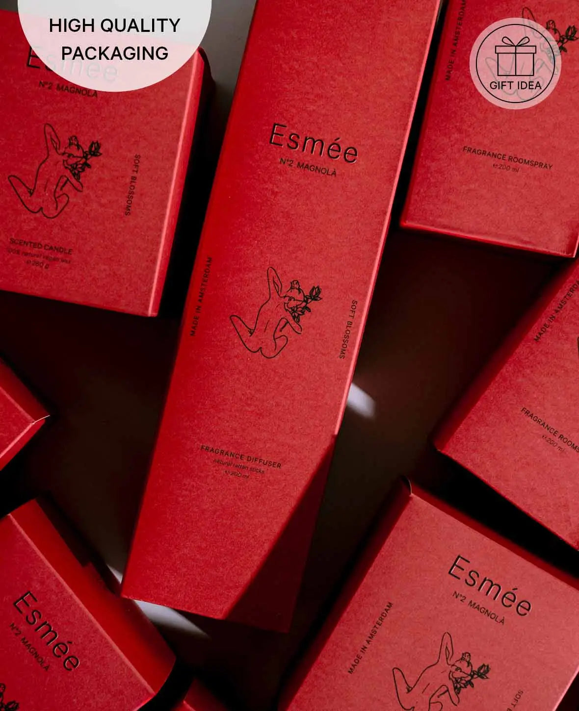 Esmée Premium Scents - N°2 Magnolà, Diffusor mit Duftnote "Soft Blossoms", 200 ml, Rot