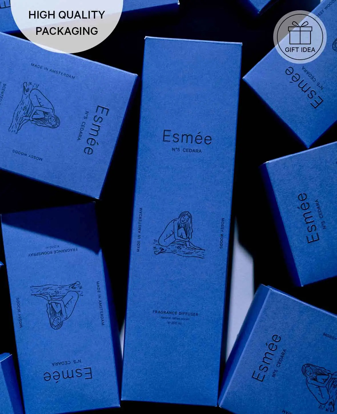 Esmée Premium Scents - N°5 Cedara, Diffusor mit Duftnote "Mossy Woods", 200 ml, Blau
