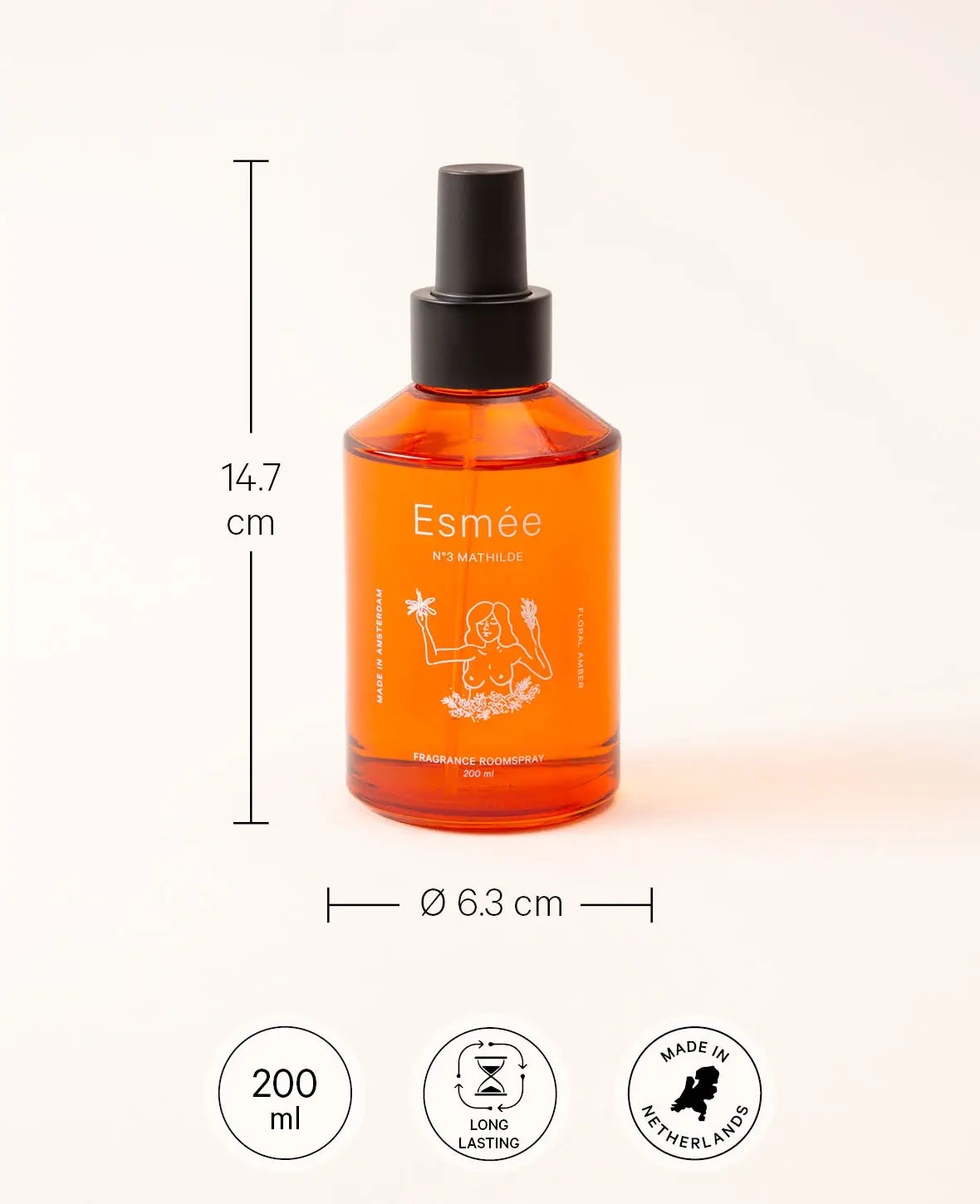 Esmée Premium Scents - N°3 Mathilde, Raumspray mit Duftnote "Floral Amber", 200 ml, Orange
