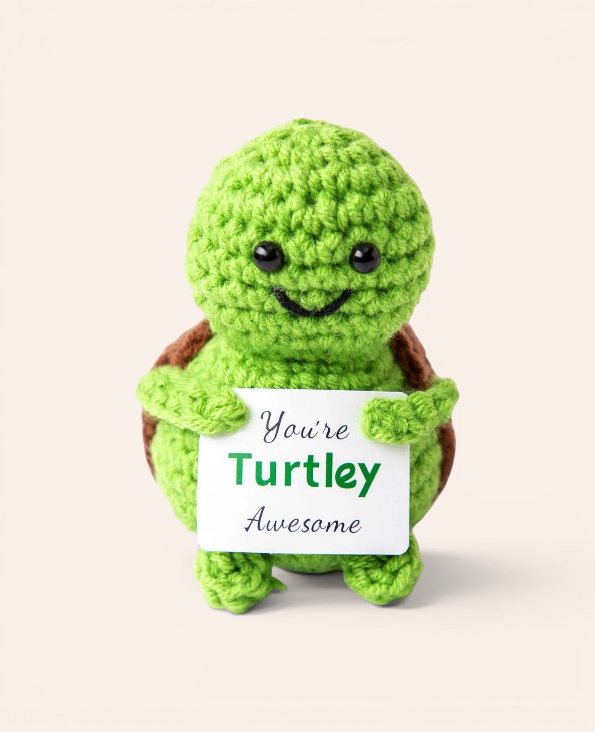 Positive Turtle "You're Turtley awesome", Gehäkeltes Mini Plüschtier / Glücksbringer, Grün, ca. 9 x 6.5 cm