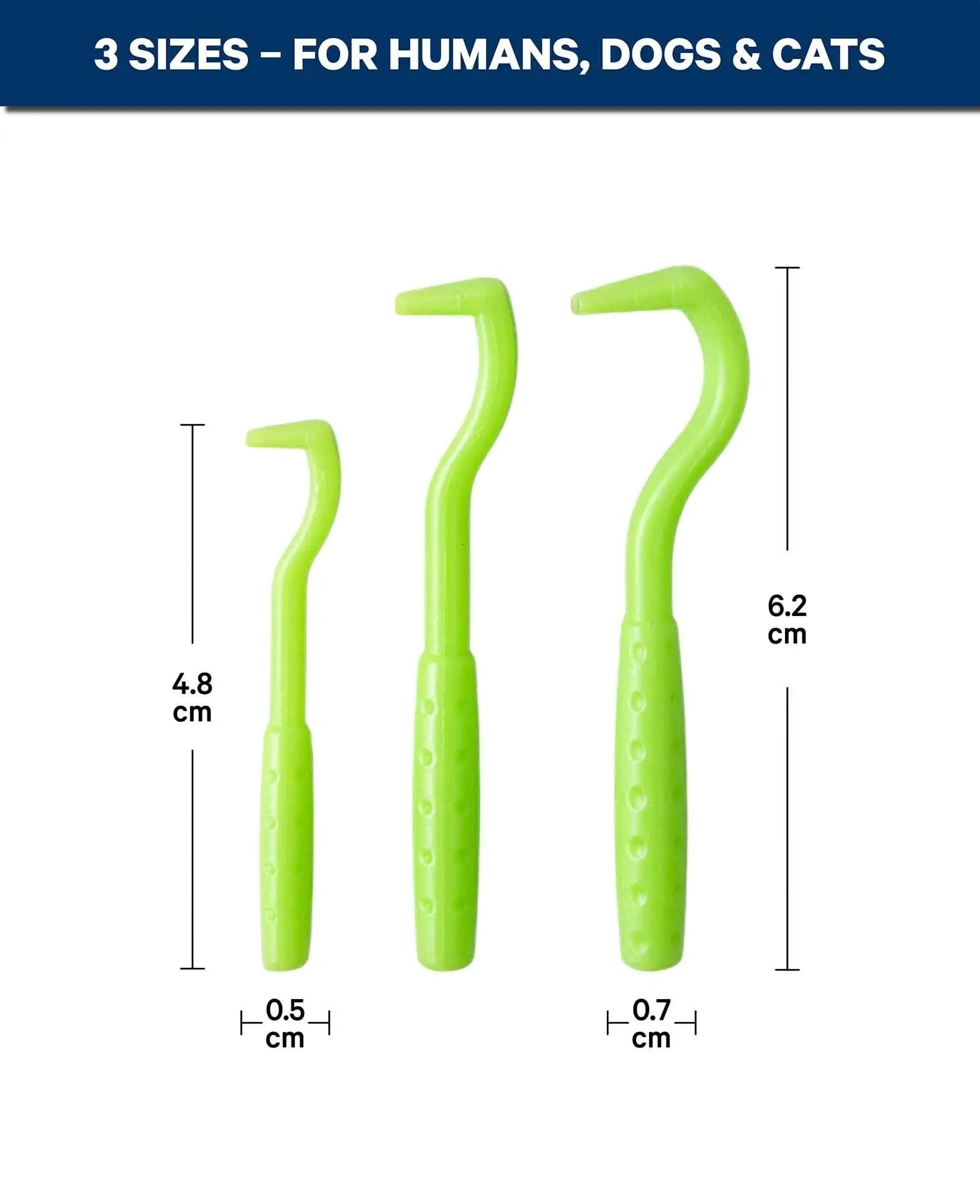 Zeckenentferner / Haken, Set mit 3 Stück in unterschiedlichen Grössen, Grün