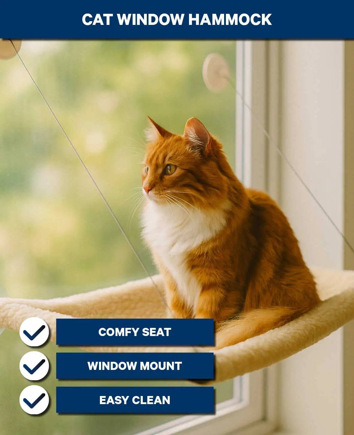 Fenster-Hängematte für Katzen, Beige, 69 x 39 cm