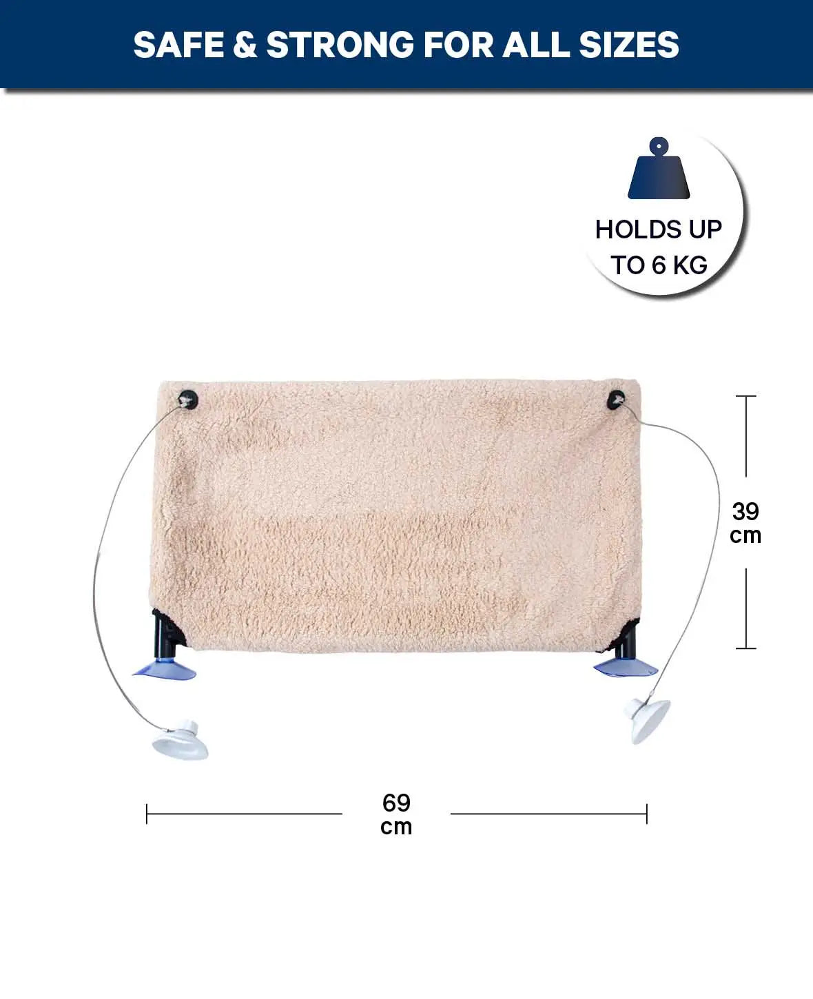 Fenster-Hängematte für Katzen, Beige, 69 x 39 cm