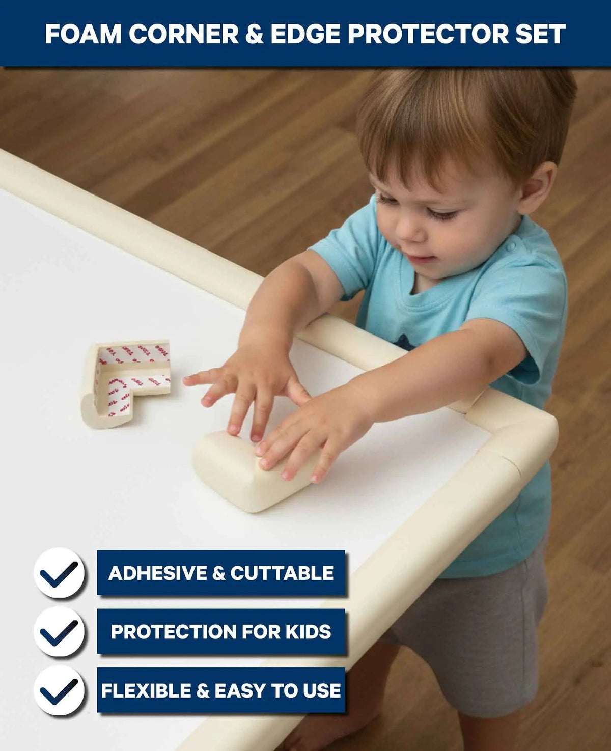 Ecken- & Kantenschutz Set aus Schaumstoff, Beige, 2 m + 4 Eckpolster