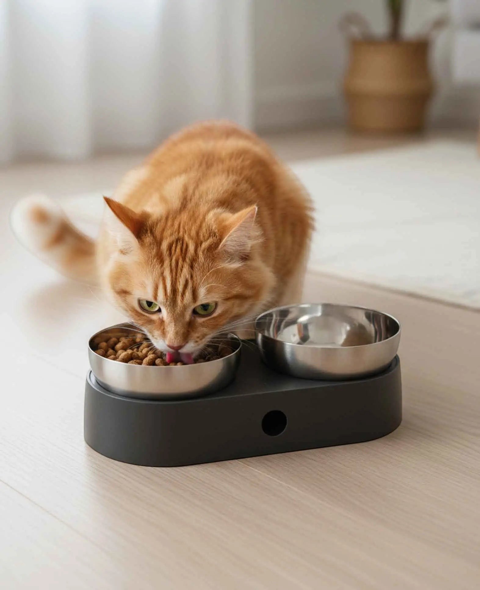 Doppel-Futternapf für Katzen aus Edelstahl, Ergonomisch, Grau