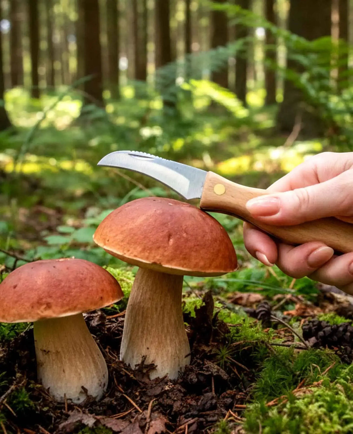Pilzmesser / Klappmesser mit Bürste und Buchenholzgriff