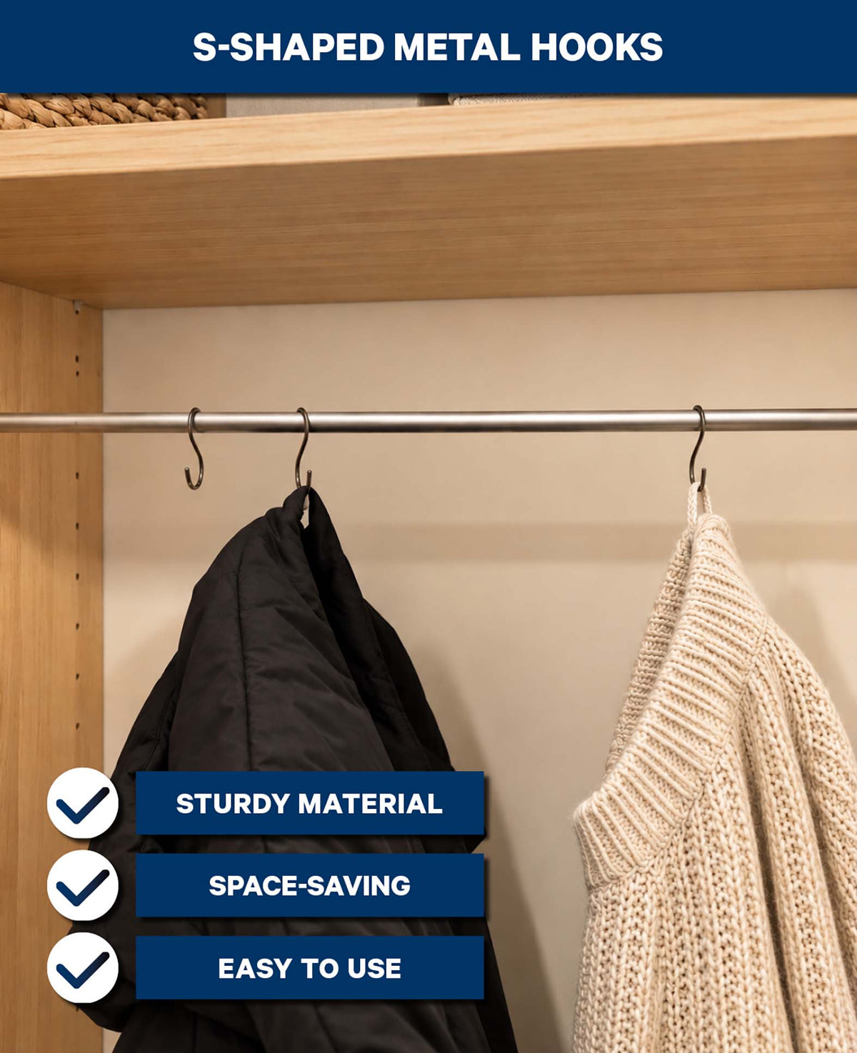 S-Haken aus Metall zum Aufhängen, Schwarz, 4 x 2 cm, 6 Stk.