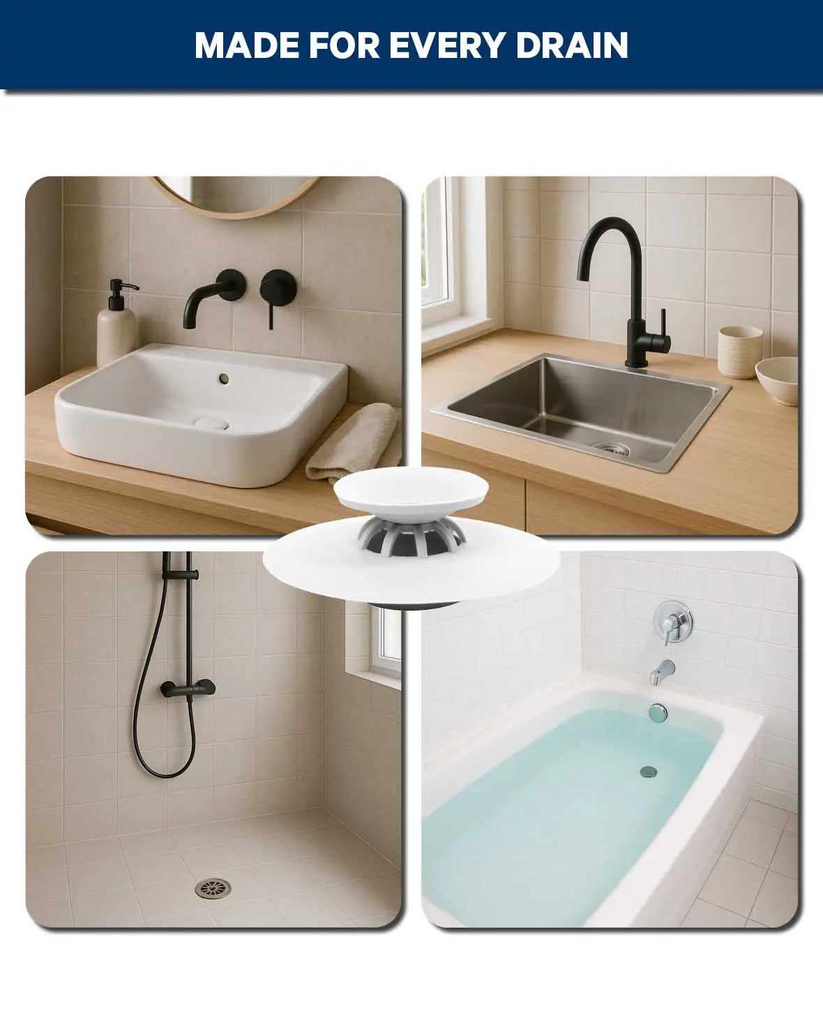 Silikon Abfluss-Haarfänger Weiss – flexibel, hygienisch & rostfrei
