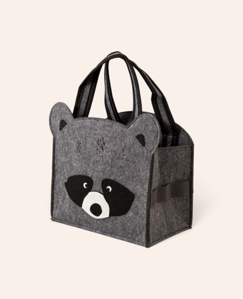 Tonieboxtasche Waschbär aus Filz, Grau