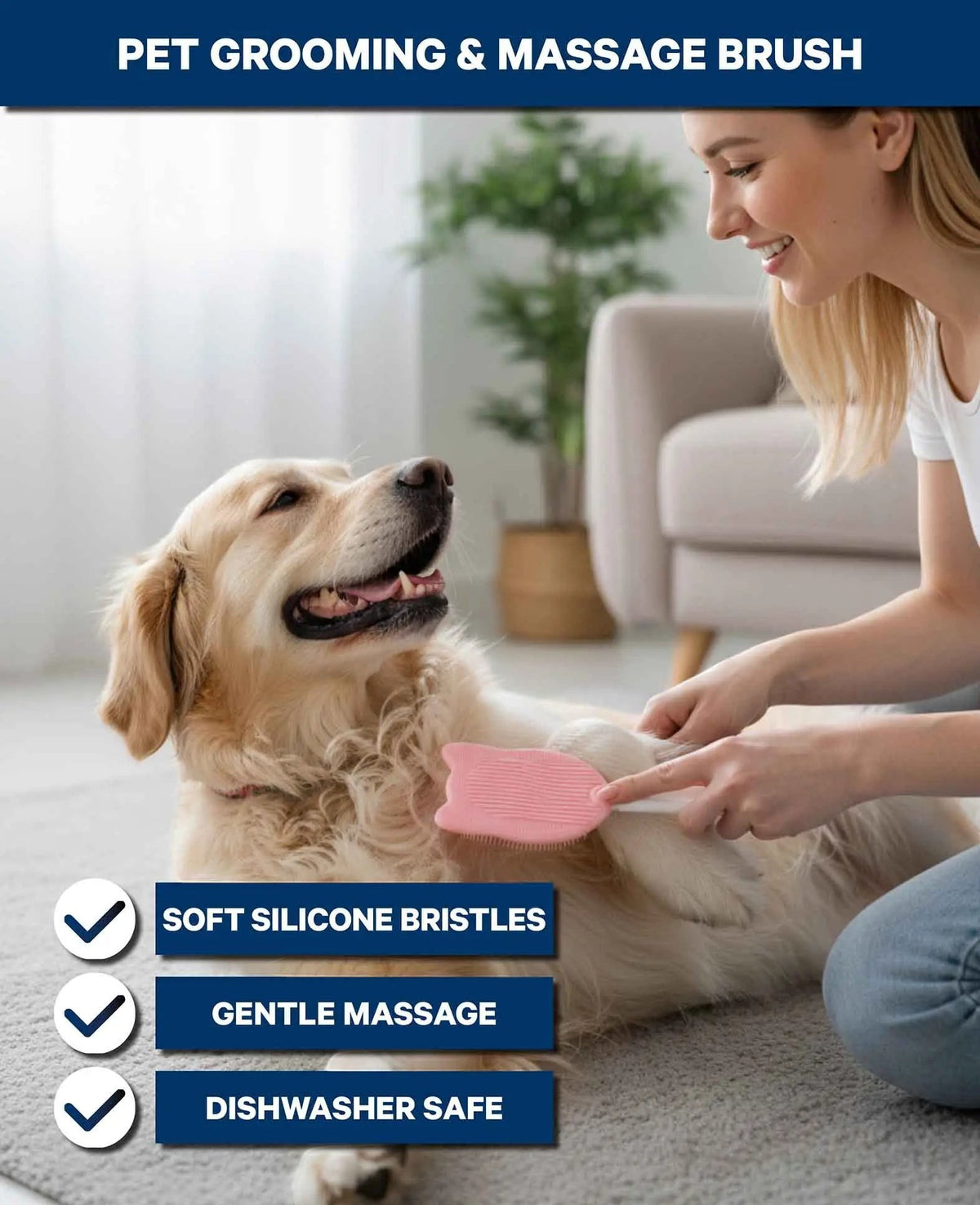 Tierpflegebürste Silikon, Rosa, für Hunde und Katzen