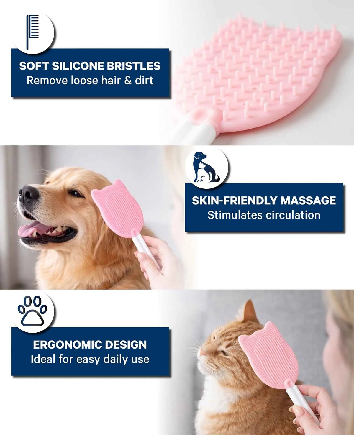 Tierpflegebürste Silikon, Rosa, für Hunde und Katzen