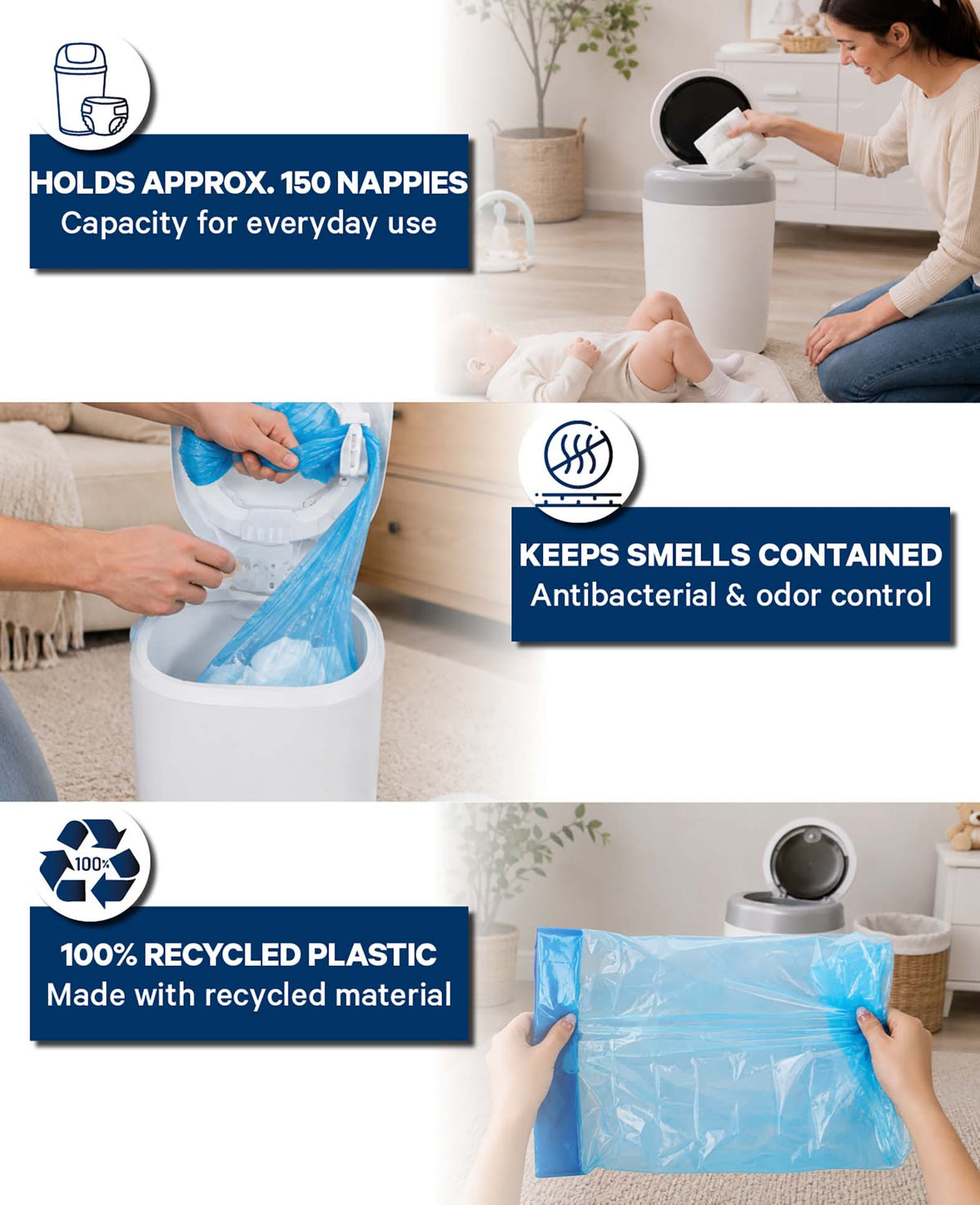 Recharges de sacs poubelle pour seau à couches, compatibles avec Tommee Tippee, 10 pièces.