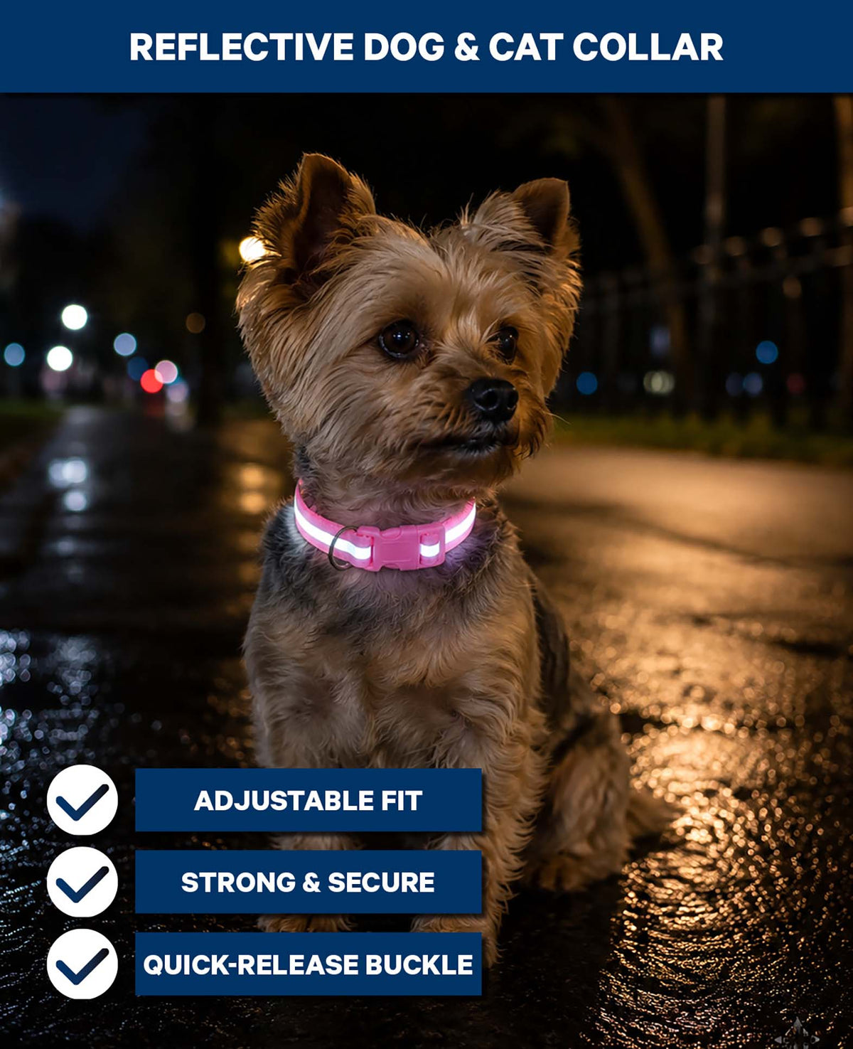 Reflektierendes Hunde- & Katzenhalsband, Rosa