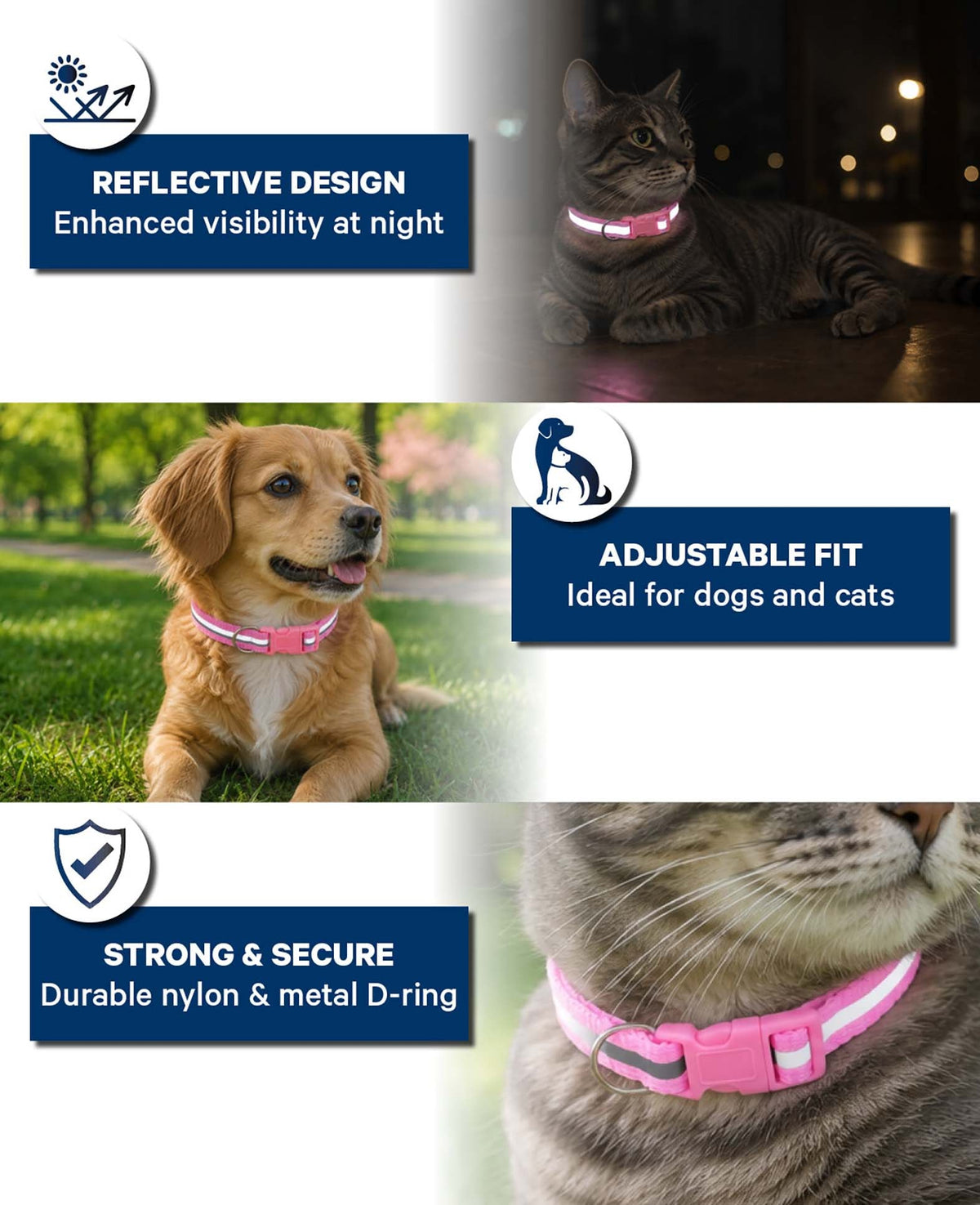Reflektierendes Hunde- & Katzenhalsband, Rosa