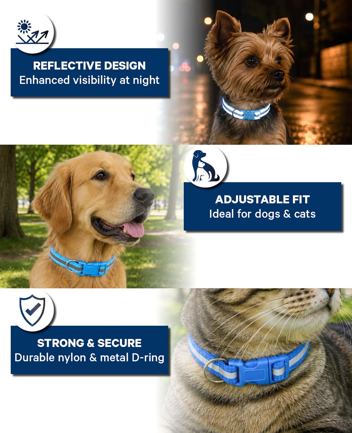 Reflektierendes Hunde- & Katzenhalsband, Blau