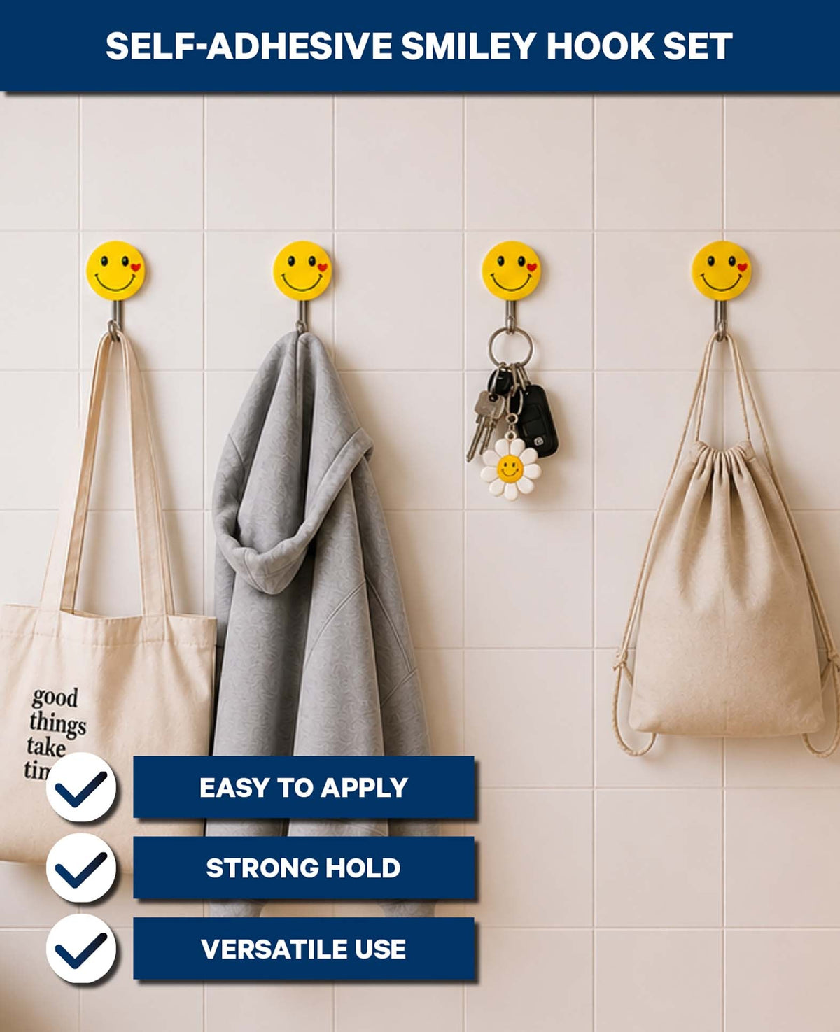 Selbstklebende Smiley-Haken, 4 Stk.