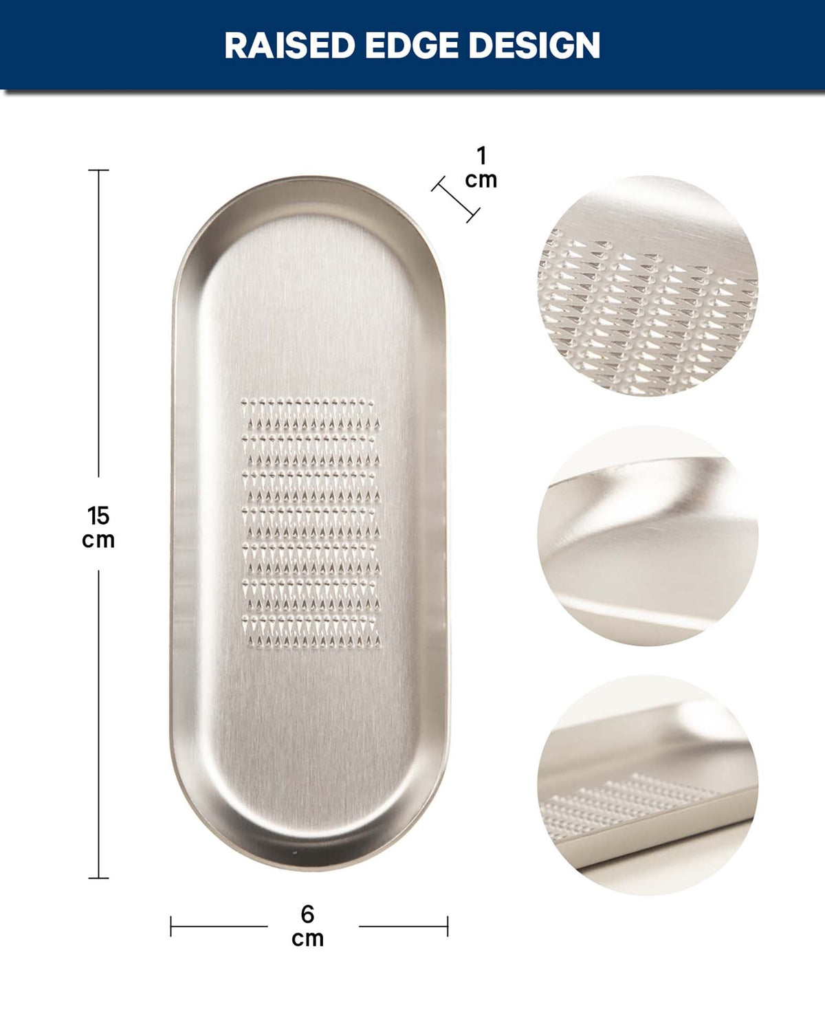 Grater for ginger, garlic, nutmeg, and spices, stainless steel