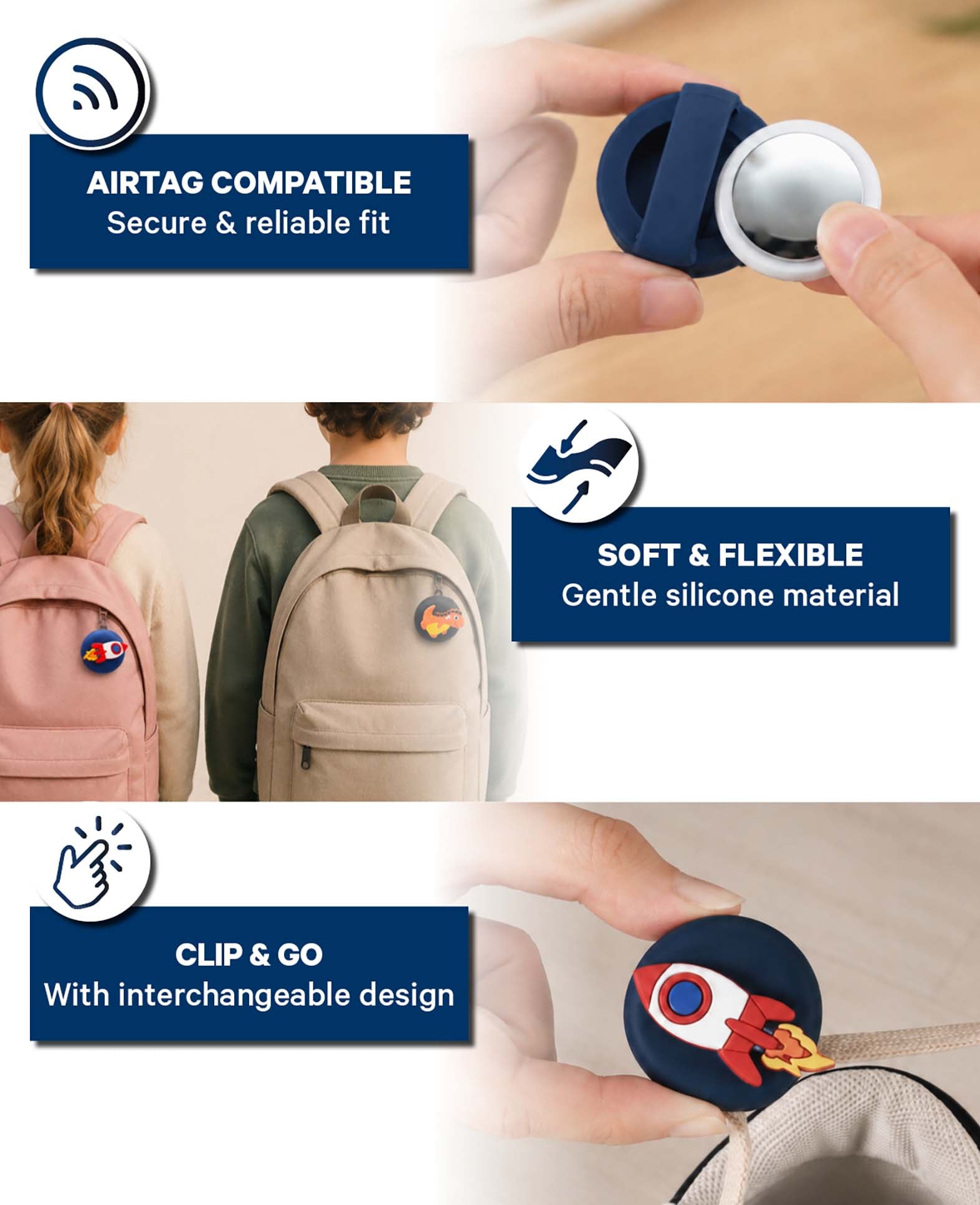 AirTag Pins für Kinder, Silikonhalter, 3 Stk.