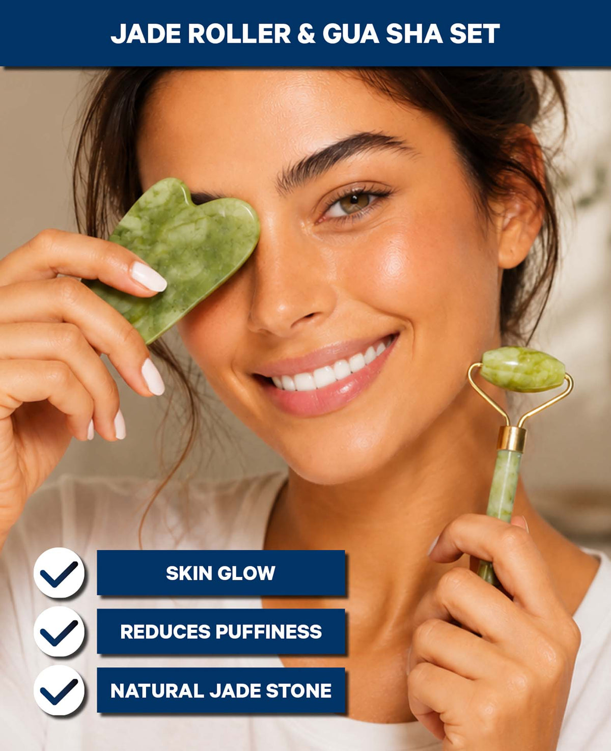 Jade Massage Roller & Gua Sha Set