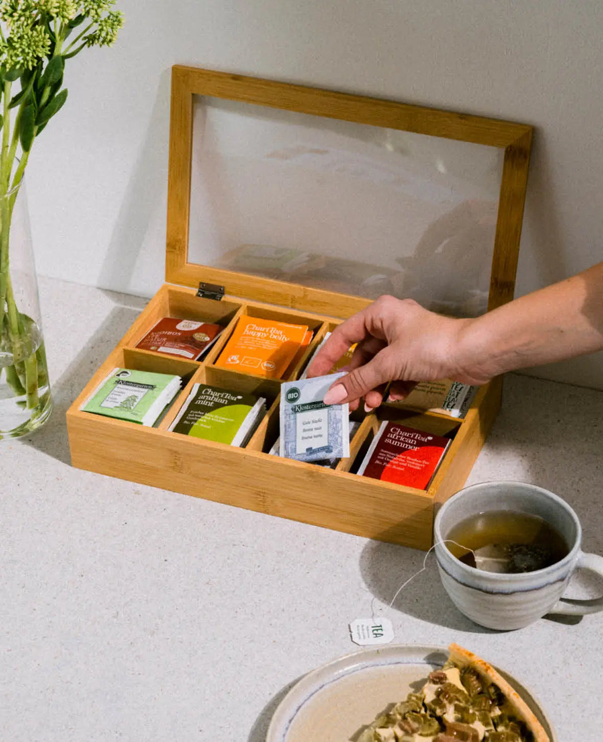Bamboo Tea Organizer with 8 Compartments
