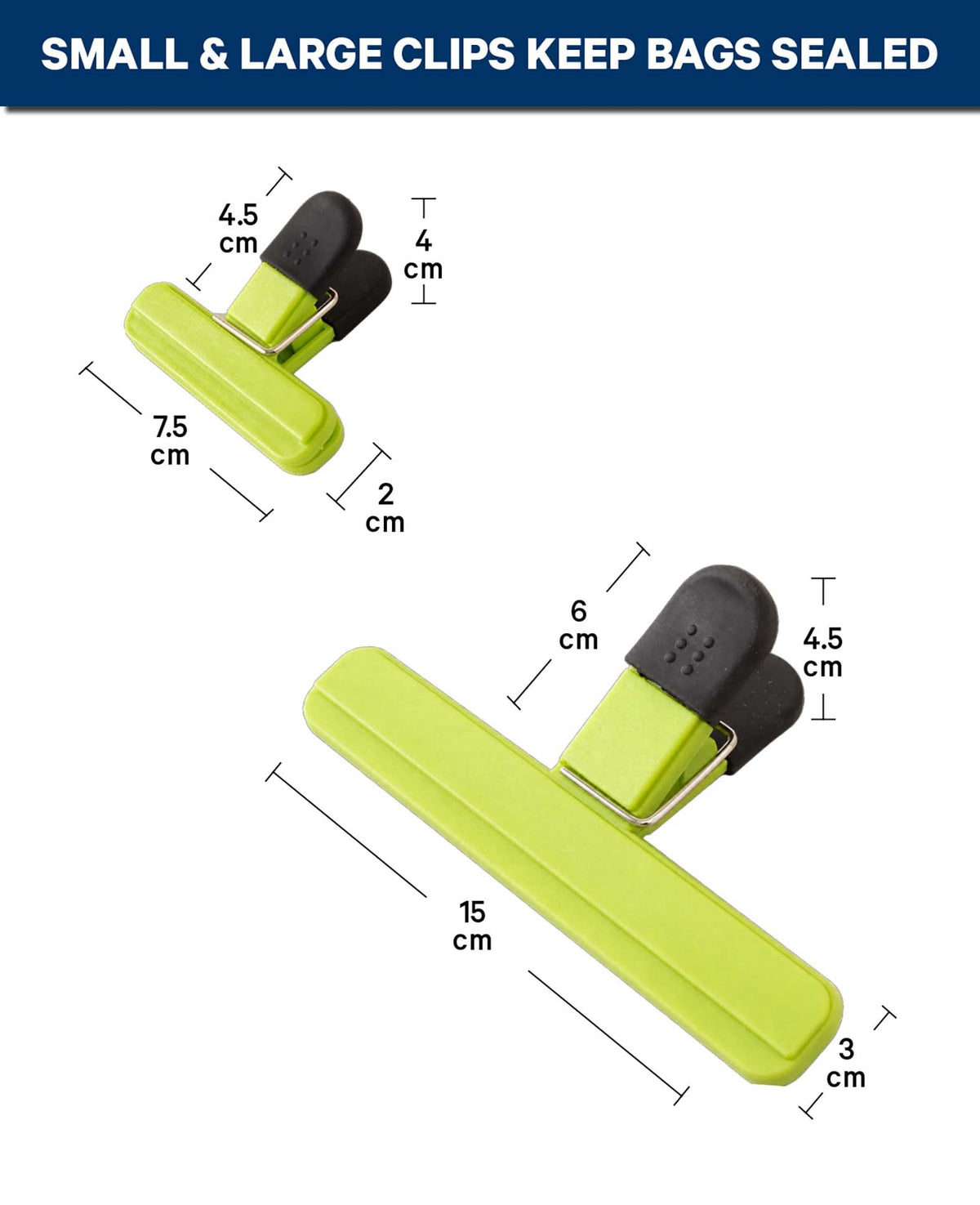 Tütenclips, Grün, 7.5 & 15 cm, 4 Stk.