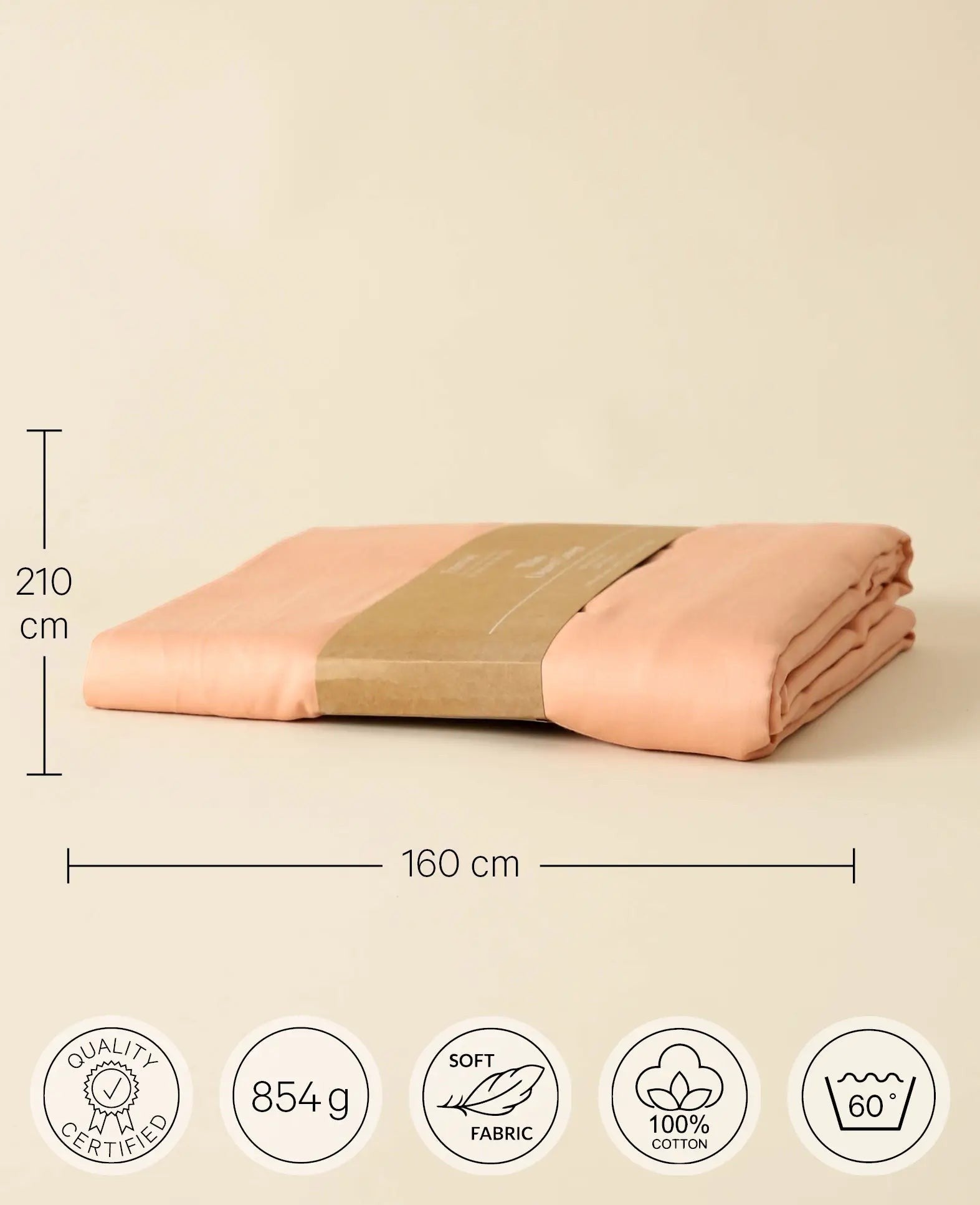 "Thia Soft Peach" Bettbezug / Duvetbezug aus Pfirsichfarben / Altrosa Bio Baumwoll-Satin, 160 x 210 cm