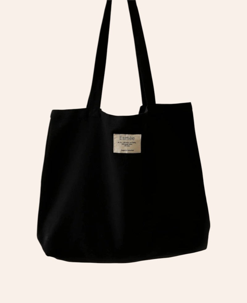 Totebag "Lora" aus schwarzem Baumwoll-Leinenmix, 47 cm x 40 cm