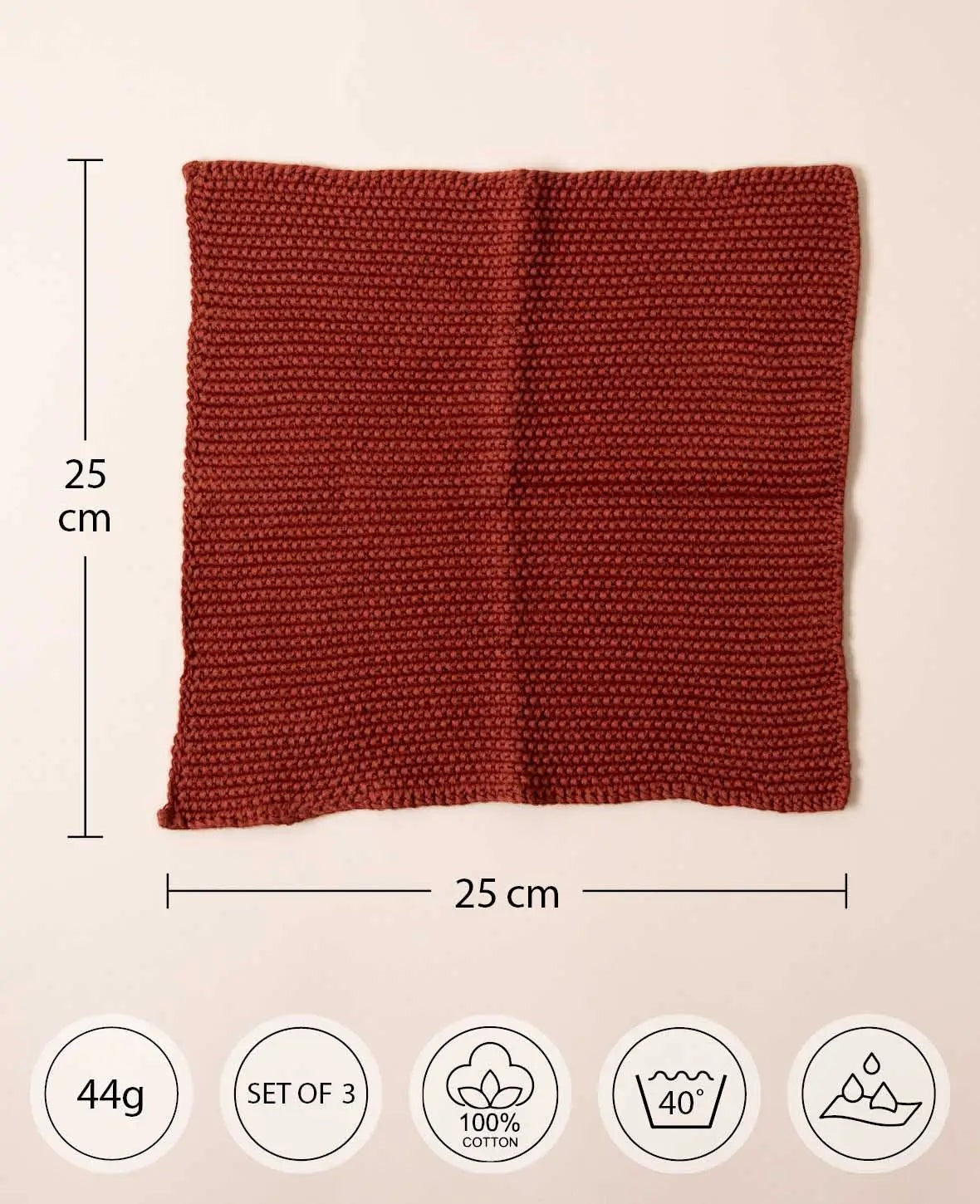 Reinigungstuchset / Stricklappen aus Baumwolle für Küche und in warmen Farben, je 25 x 25 cm