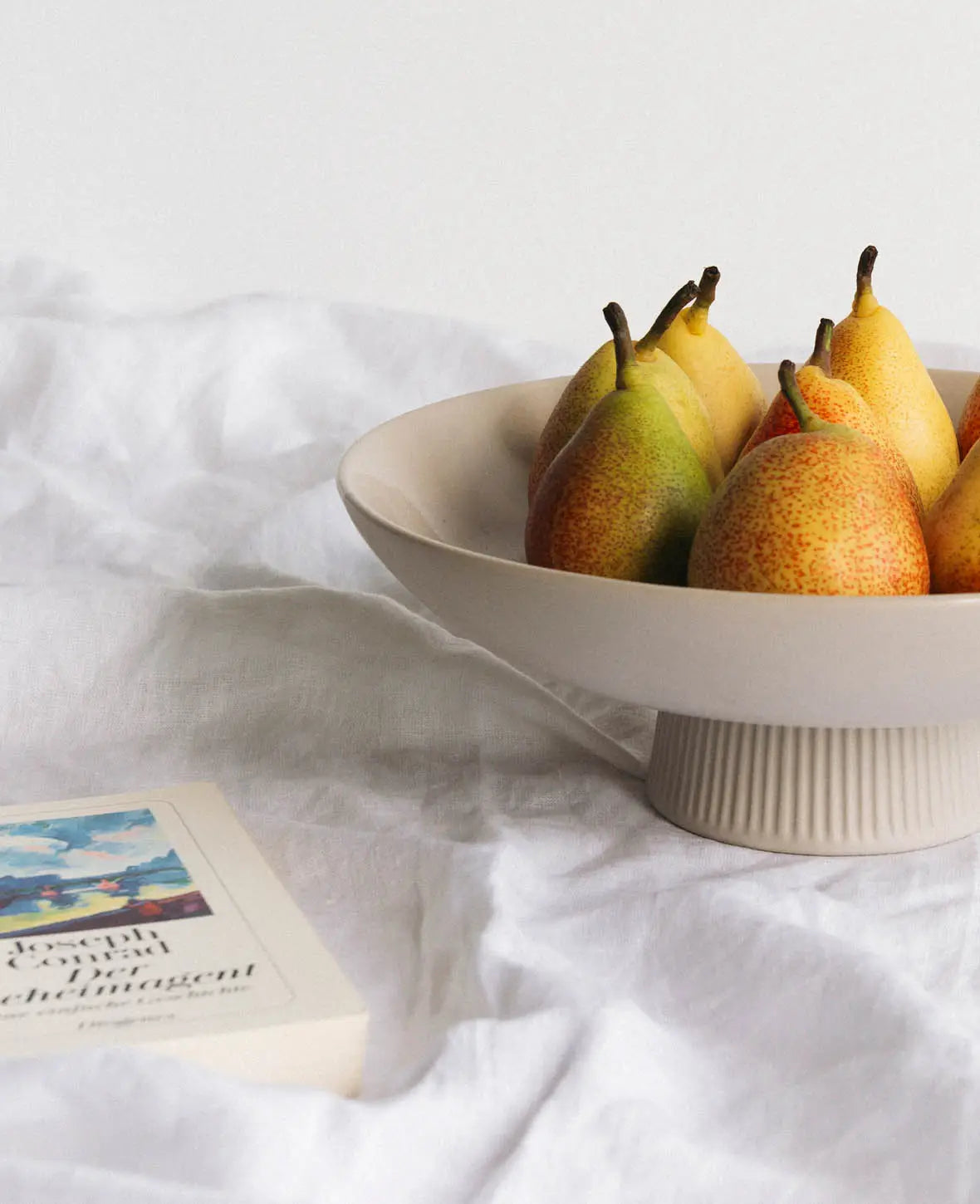 Keramikschale mit Standfuss, Obstschale, Beige, Ø 30 cm