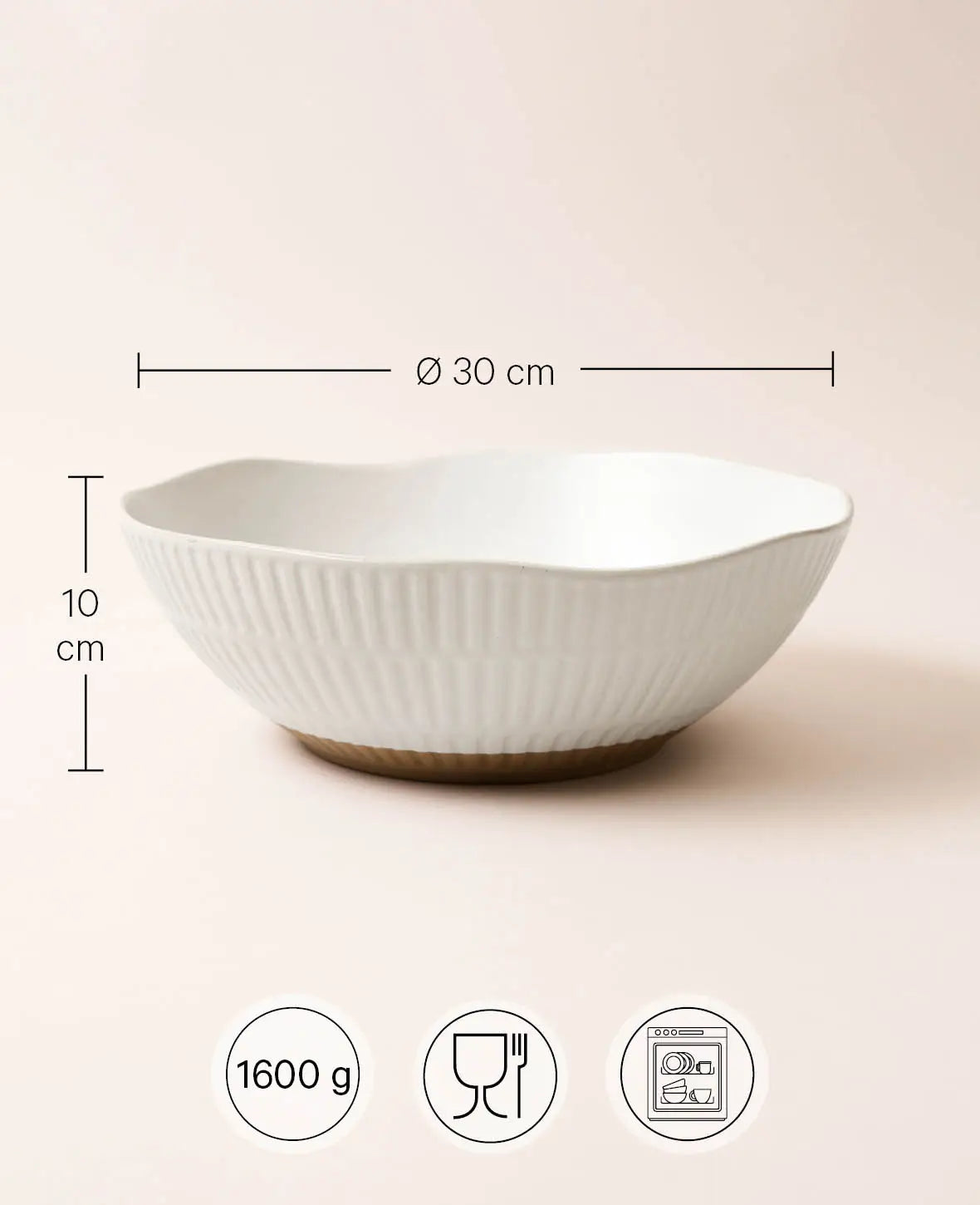 Grosse Keramikschüssel / Salatschale mit gewelltem Rand, Ø 30 x H 10 cm