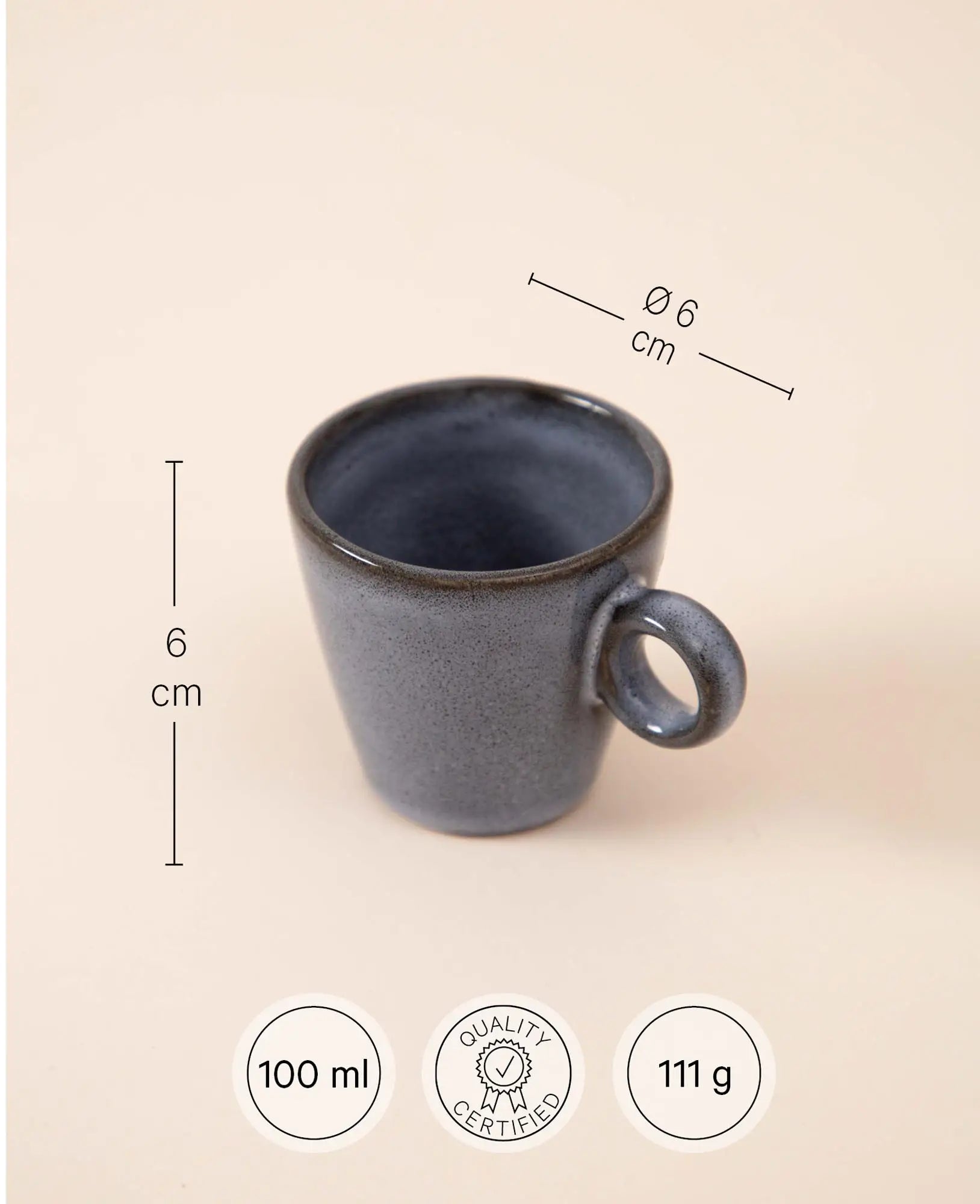 Handglasierte blau-graue Espresso Tasse "Costal", 100 ml, H 6 x Ø 6 cm