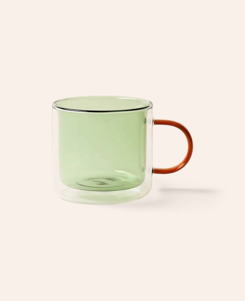 Doppelwandiges Teeglas / Tasse "Lenn", mit Griff, in salbeigrün, 390ml