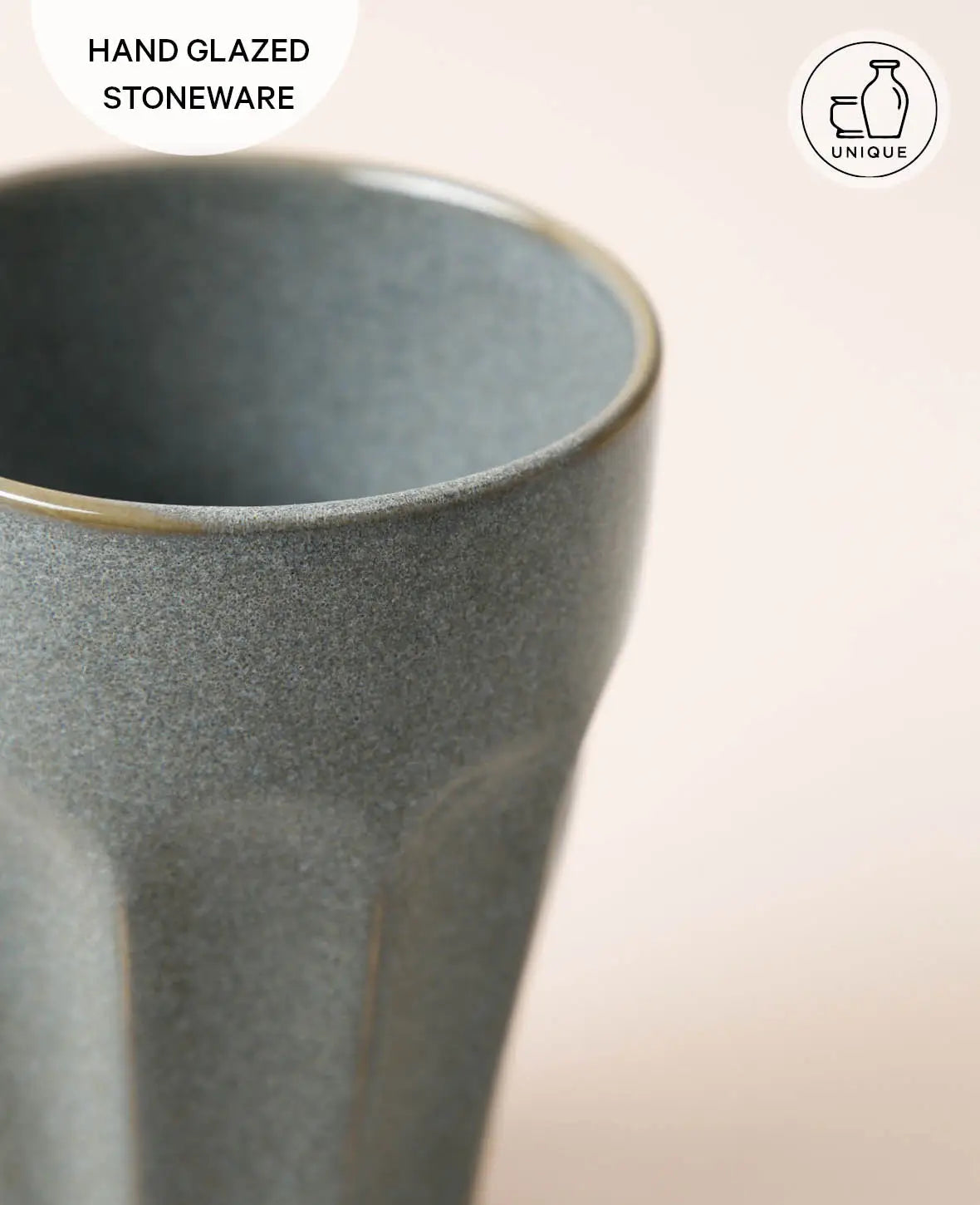 Handglasierte Tasse aus Steingut / Macchiatotasse in blau-grau, 330 ml, H 12.5 cm x Ø 9 cm