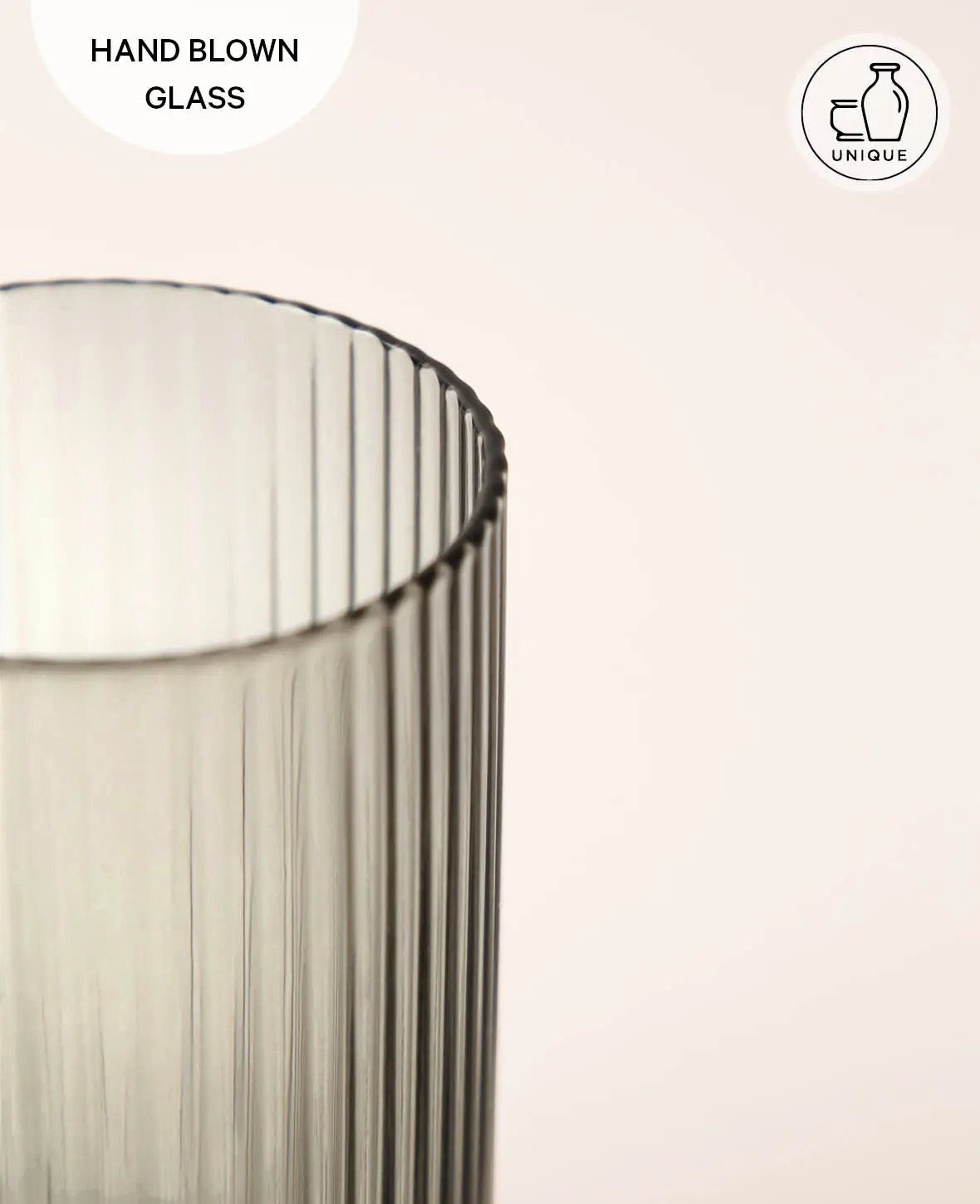 4er Set Trinkgläser "Oskar", aus grauem Glas mit Rillenstruktur, Ø 8.4 cm, 360 ml