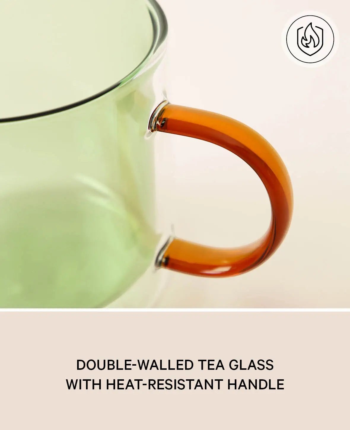 Doppelwandiges Teeglas / Tasse "Lenn", mit Griff, in salbeigrün, 390ml