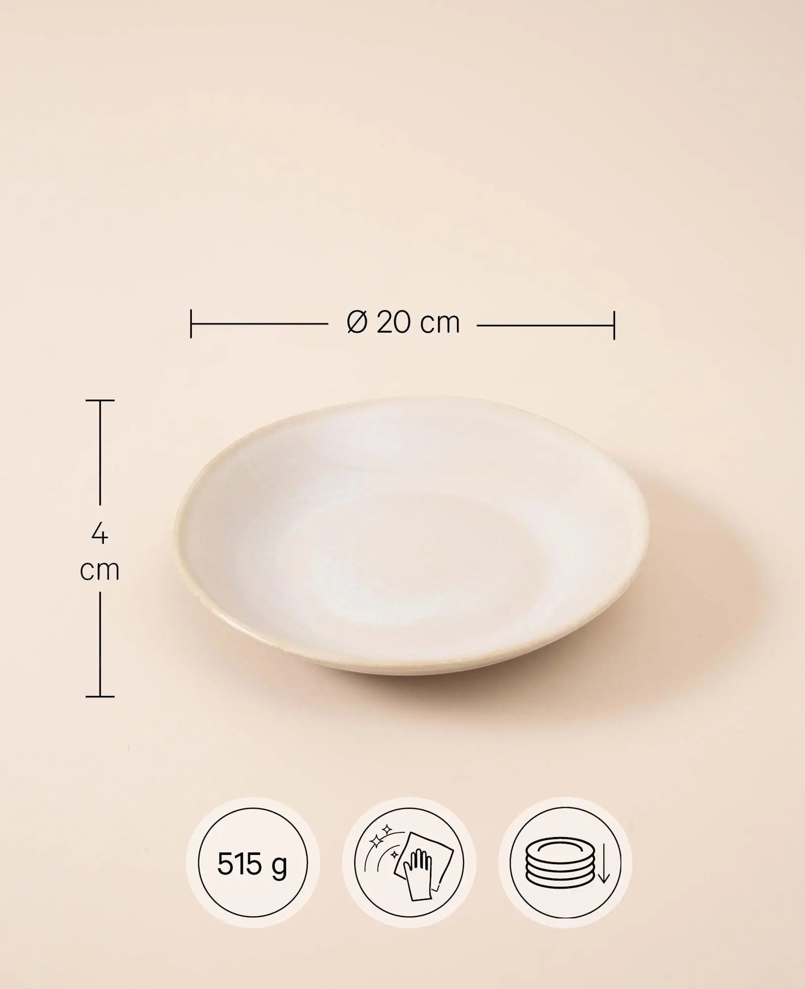 Handglasierter cremefarbener Frühstücksteller "Aria", Ø 20 cm