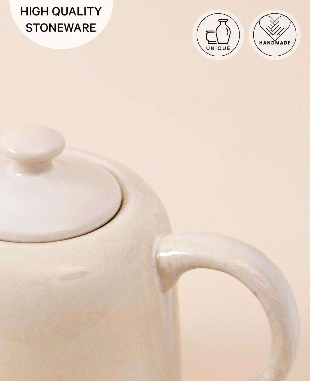 Handglasierte cremefarbene Teekanne mit Deckel "Aria", 1.4 L
