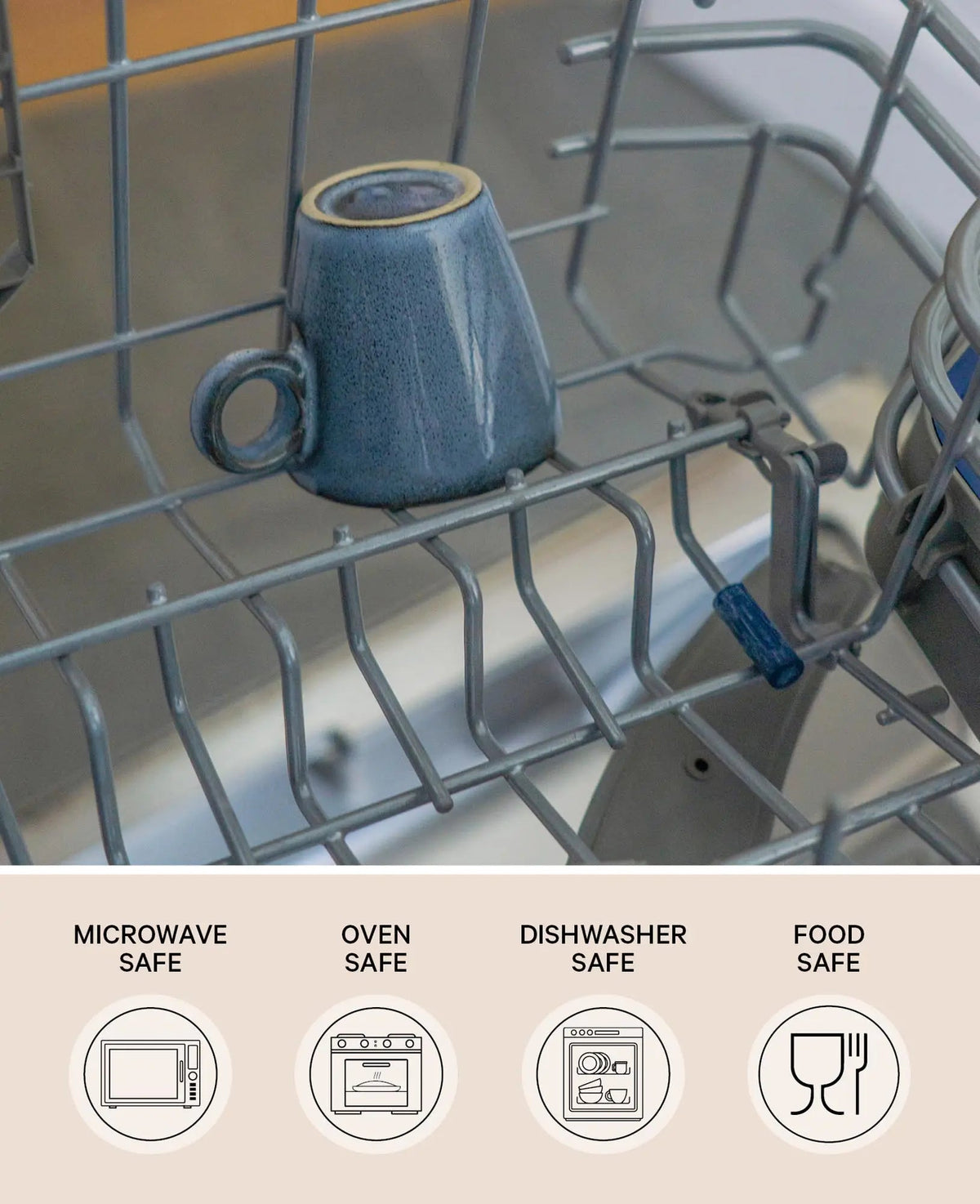 Handglasierte blau-graue Espresso Tasse "Costal", 100 ml, H 6 x Ø 6 cm