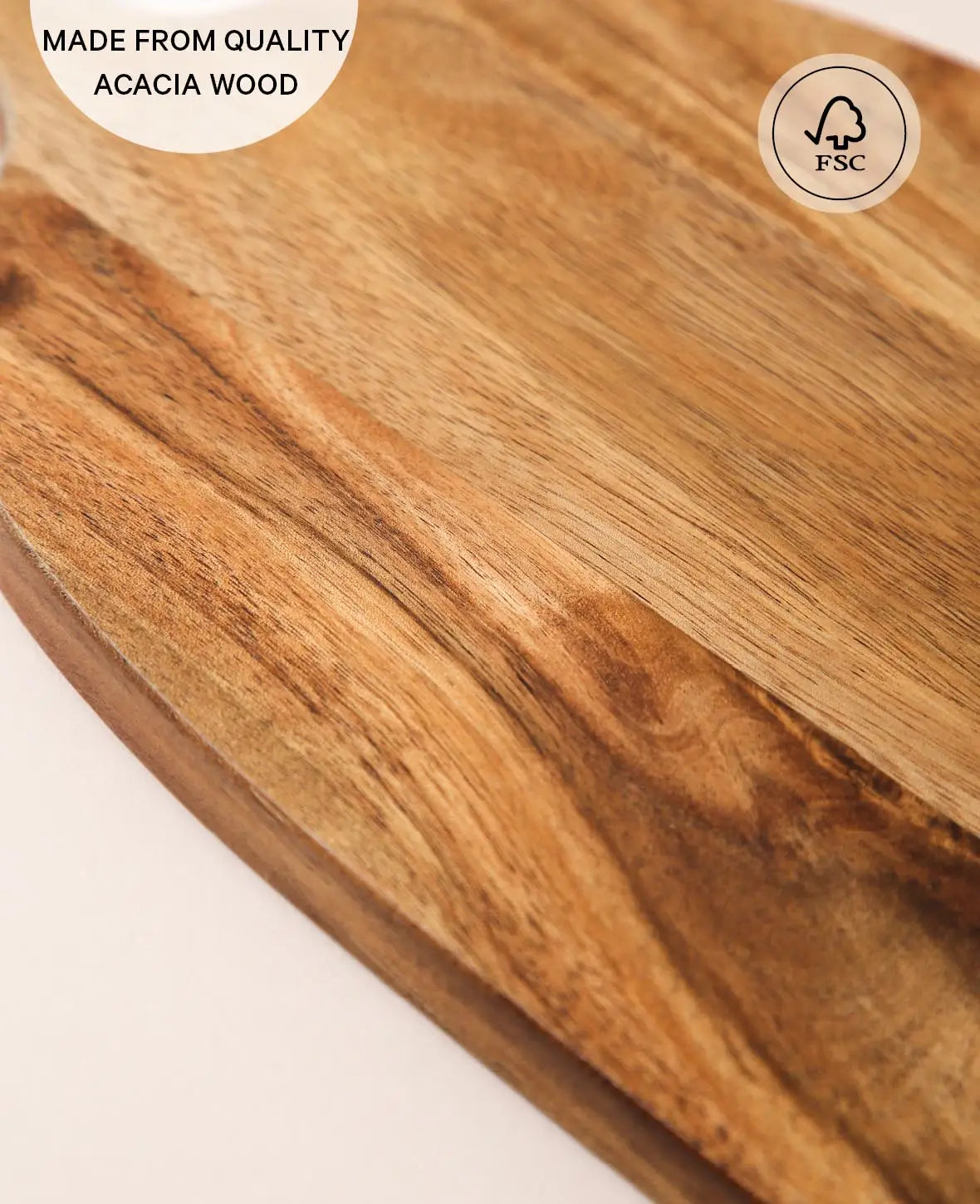 Ovales Holzbrett / Schneidebrett aus Akazienholz mit Griff, 45 cm x 19 cm