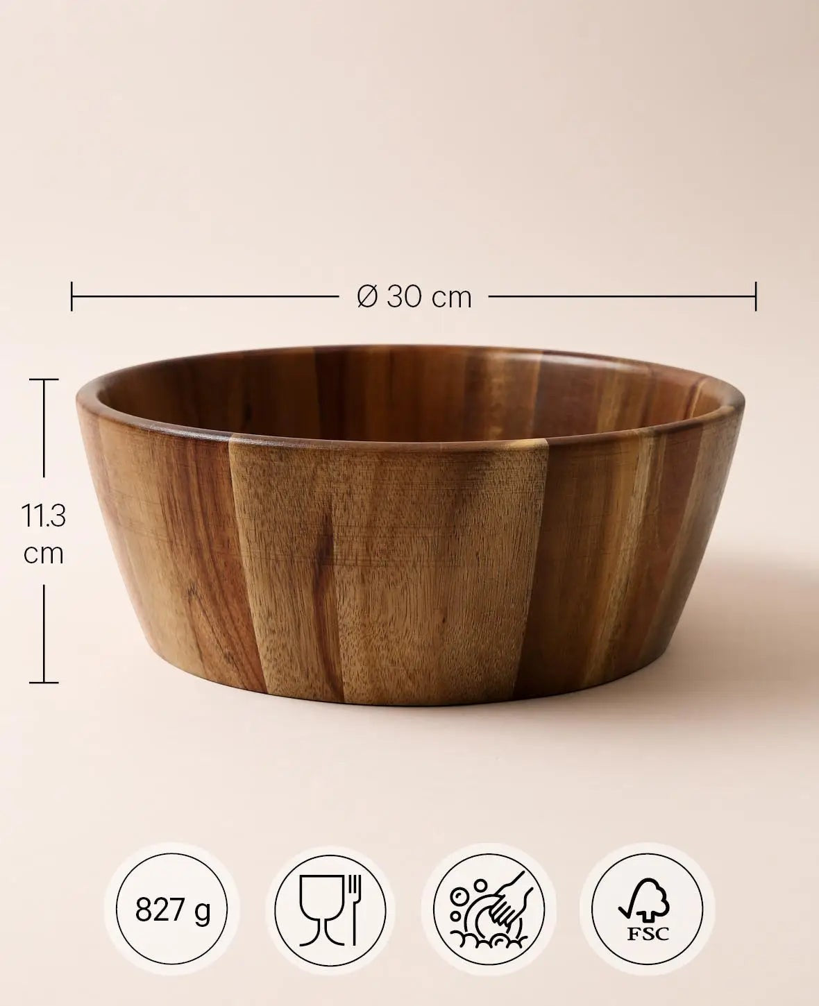 Holzschale / Salatschüssel Akazienholzschale, Ø 30 x H 11.3 cm
