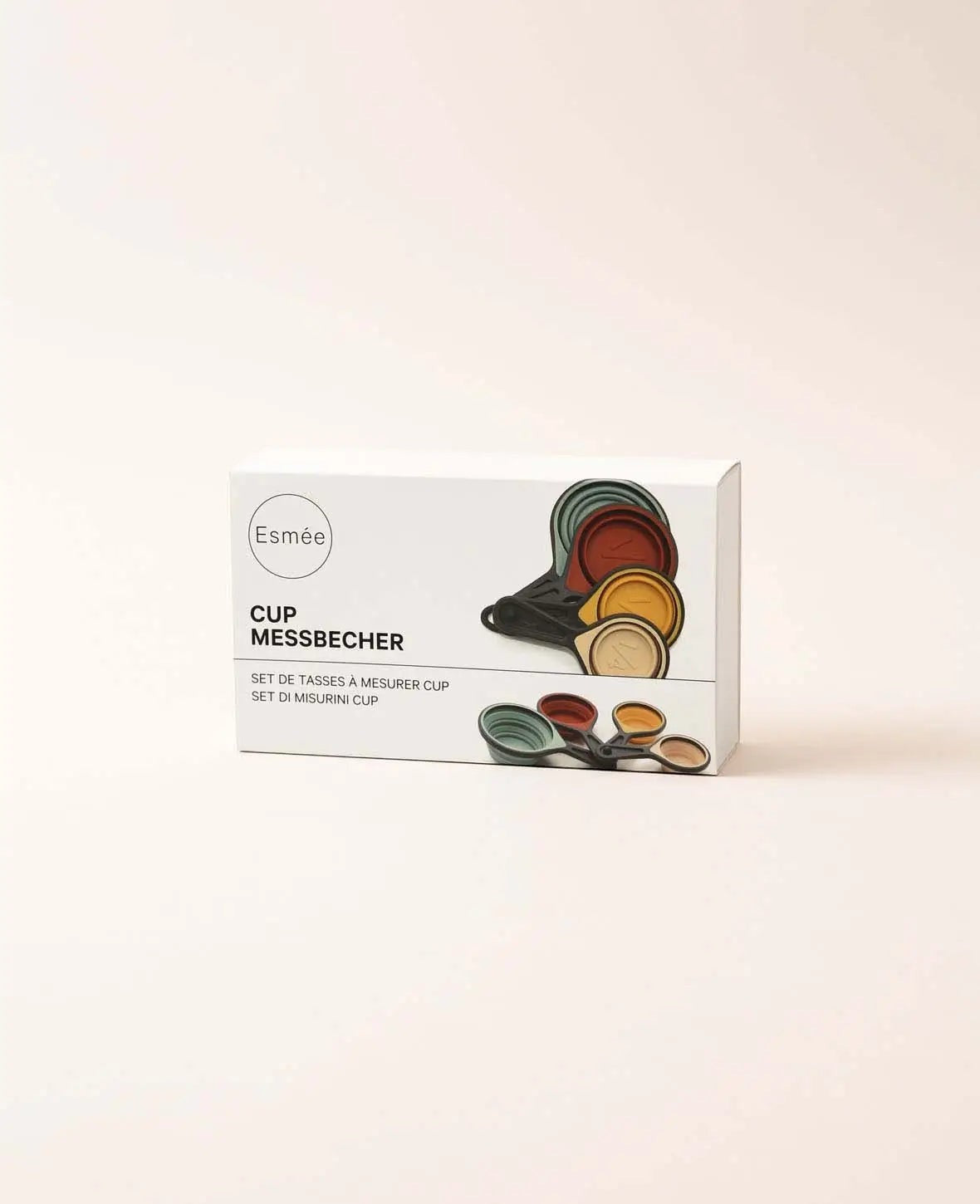 4 in 1 Cup Messbecher Set aus grauem Silikon mit farbiger Innenseite
