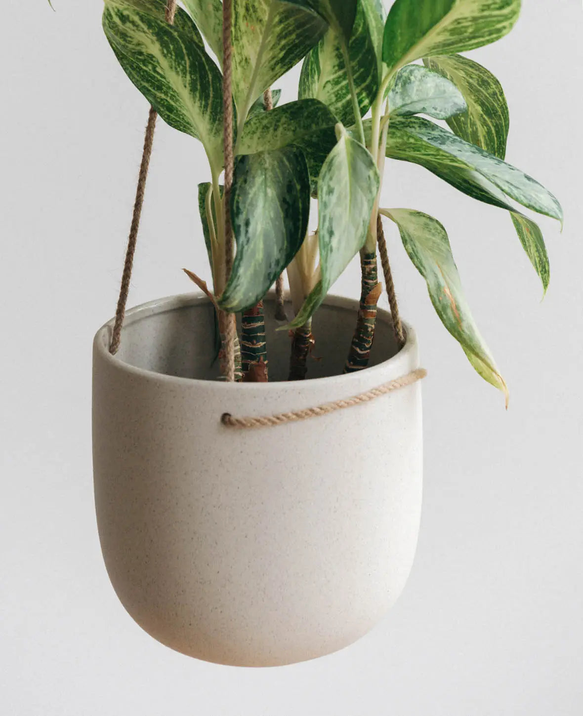 Keramik Hängetopf / Hängender Blumentopf mit rauher Struktur, Beige mit Sprenkel, Ø 18 cm