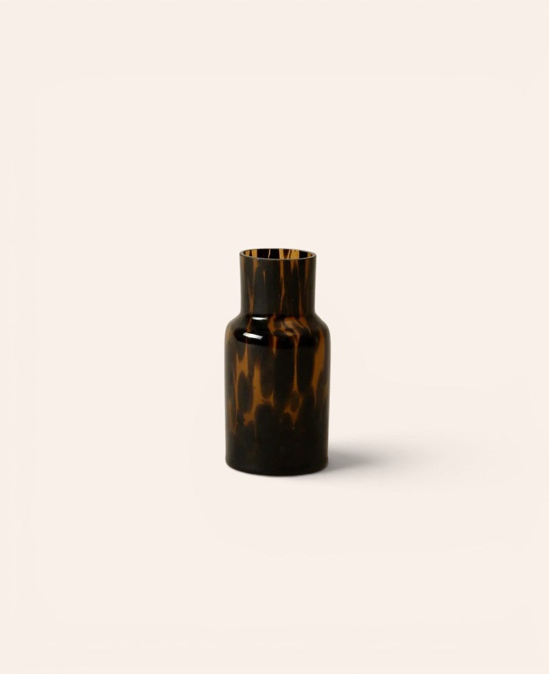 Kleine Glas Vase in braunem Tortoise Look, 6.5 x 14 cm