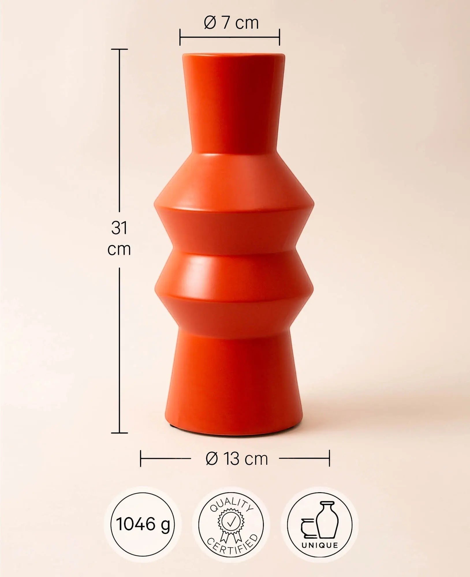 Grosse Vase aus Keramik in Orange, Ø 13 x H 31 cm