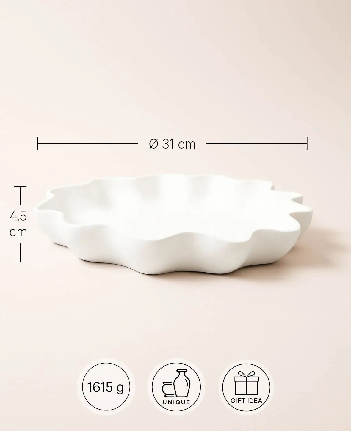Flache Keramik Fruchtschale / Obstschale "Fleur" mit gewelltem Rand, Weiss, Ø 31 cm